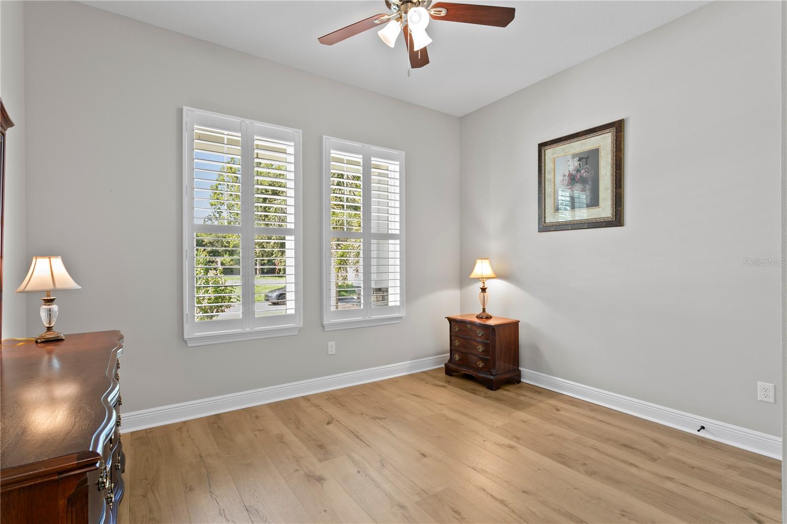 You will find plantation shutters throughout the home.