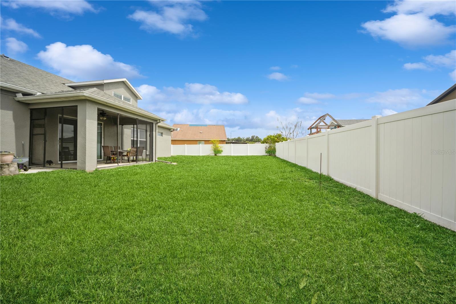 Backyard view with wide open lawn space