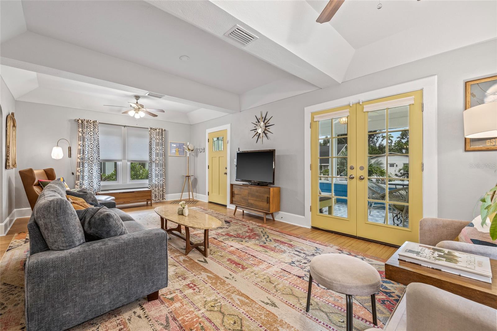 With ceiling fans at both ends of the living area, create a cooling breeze without having to run up your AC bill or help push warm air down during the colder winter months.