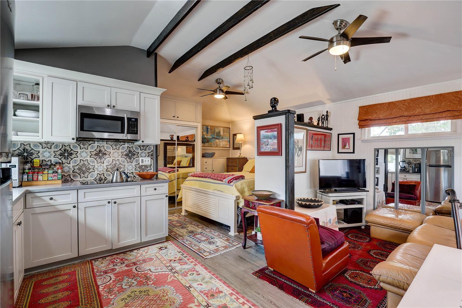Guest quarters - view from door. Bathroom on left, opposite the bed.