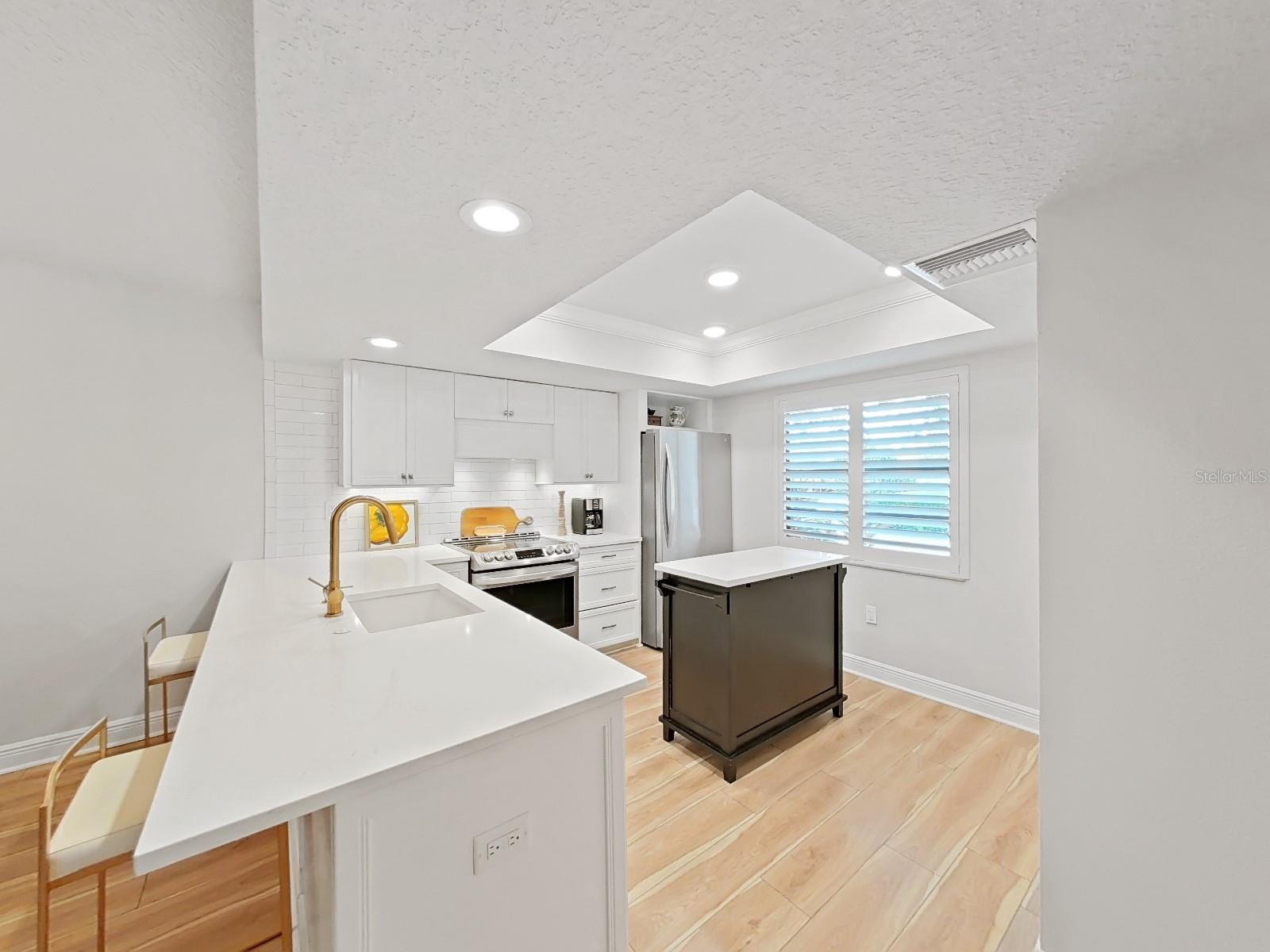 Beautiful new Kitchen with quartz counters, stainless appliances, and plenty of room for food prep, display, and gathering!