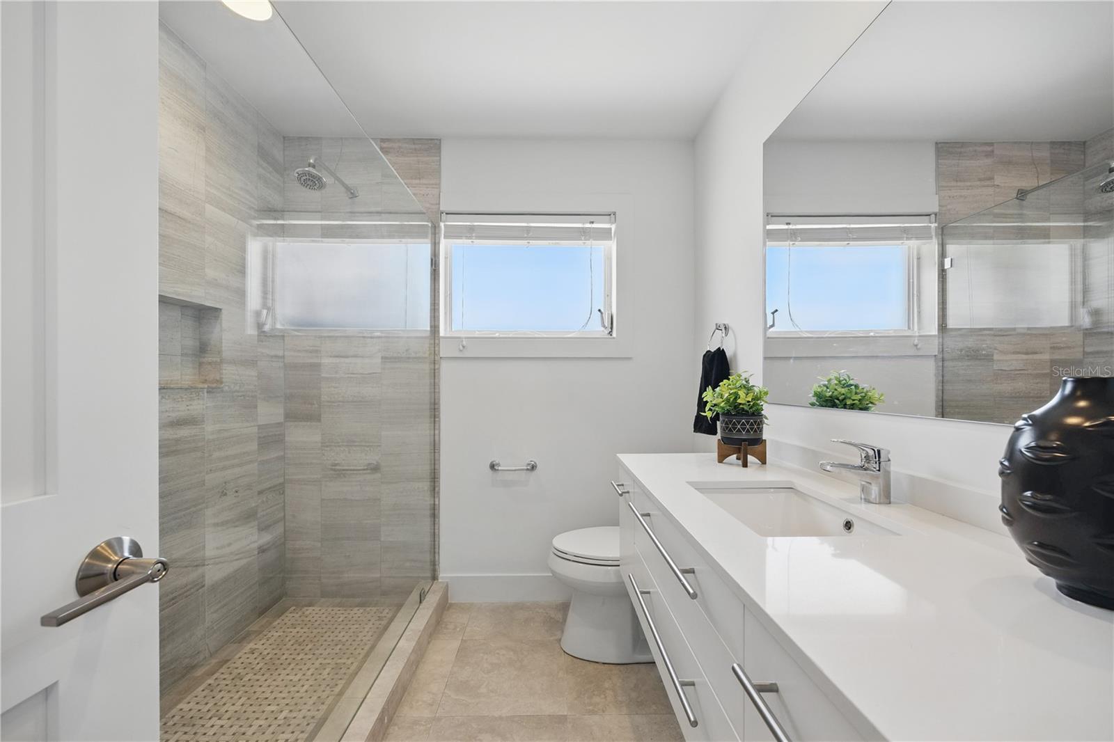 Guest Bathroom with Large Step in Shower.