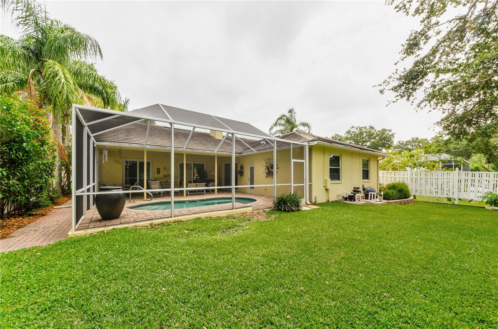 Back of home showing pool, walkways, caging etc.