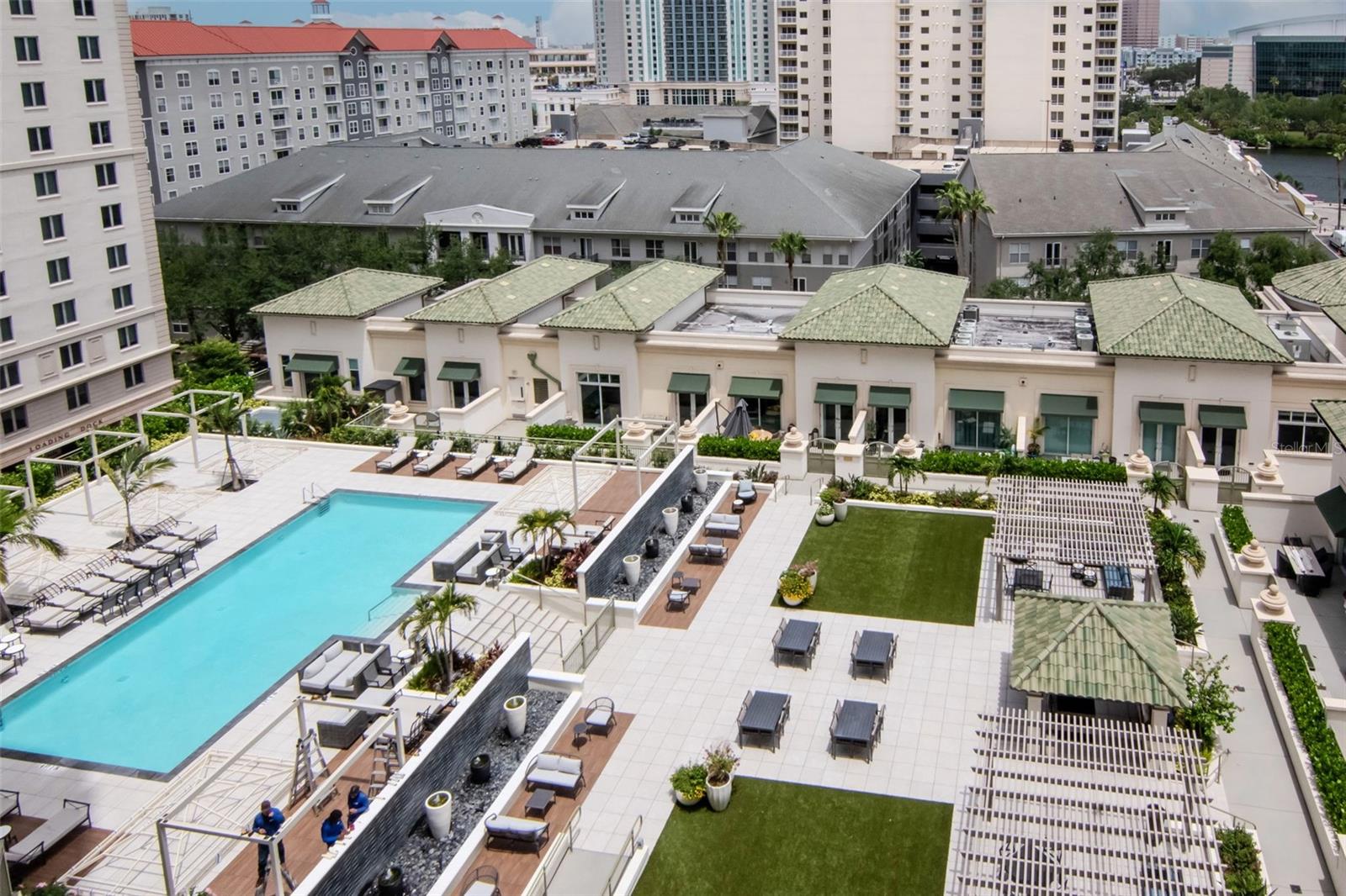 Bird's Eye view of Palm Court and Pool