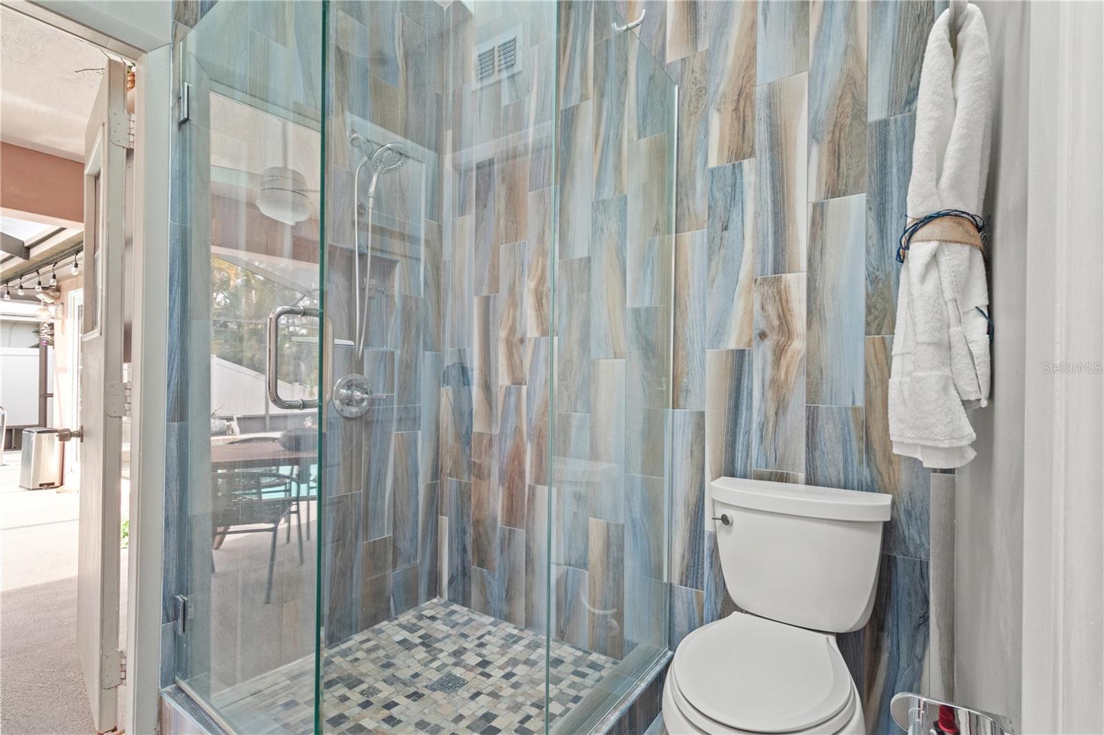 The shower in the primary bath