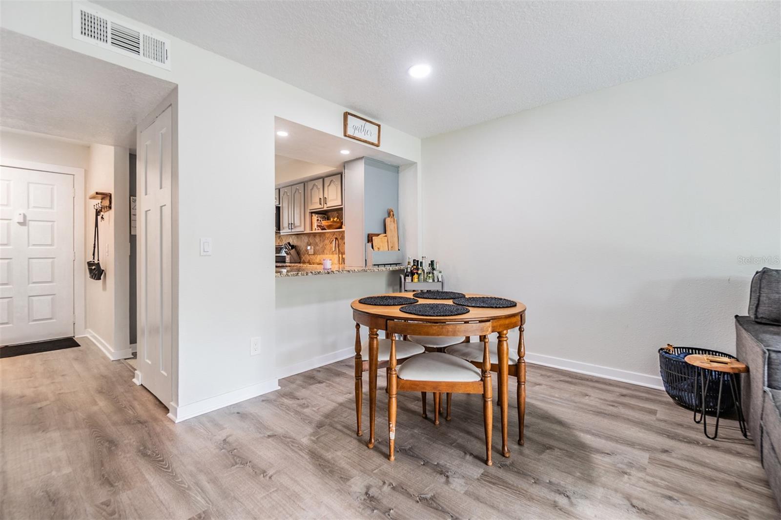 dining room with pass thru from kitchen