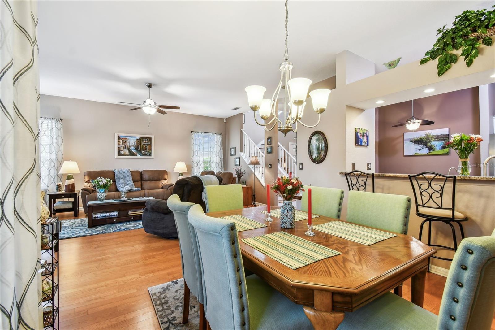 Dining room with pass through to kitchen and room for barstools.