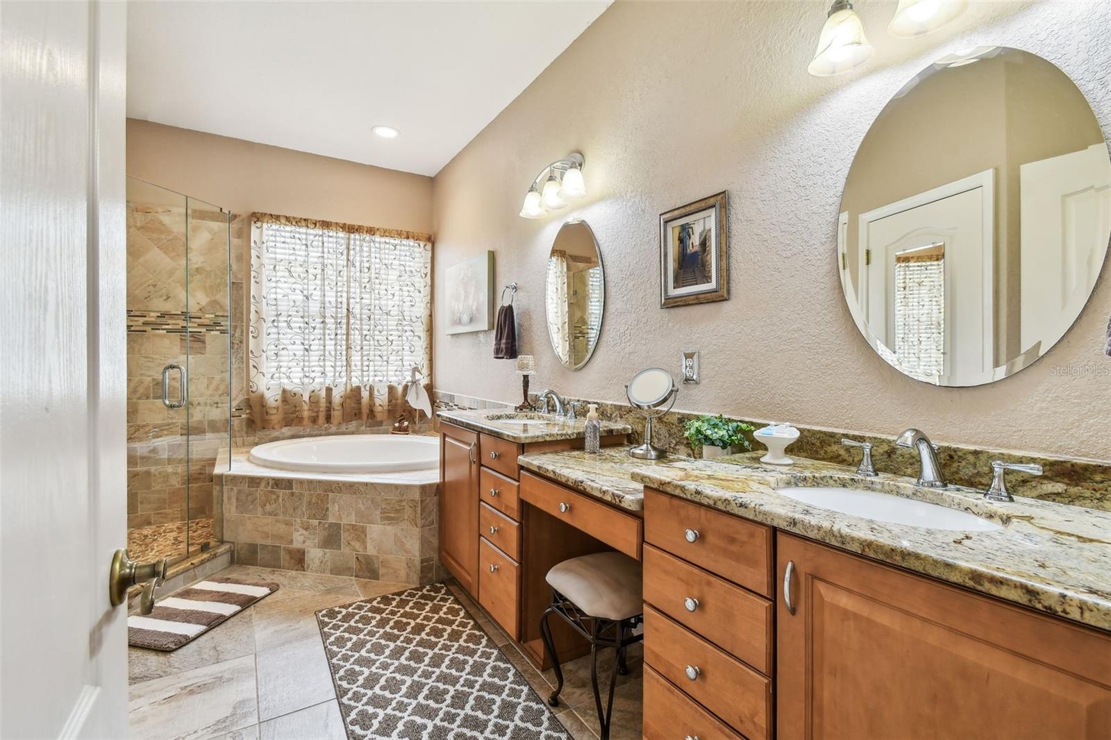 Primary Bathroom with double sink vanity.