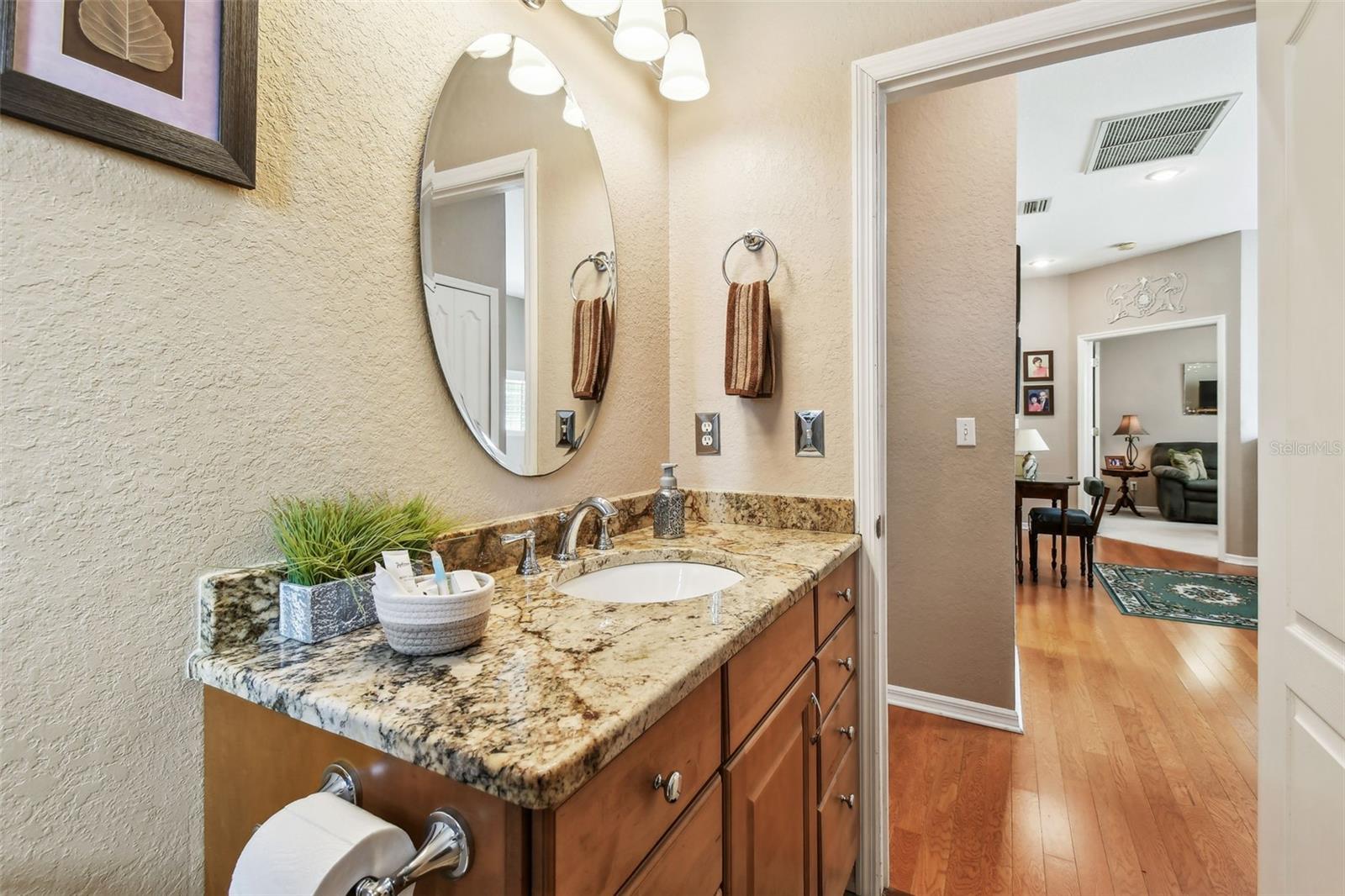 Nice vanity in guest bath.