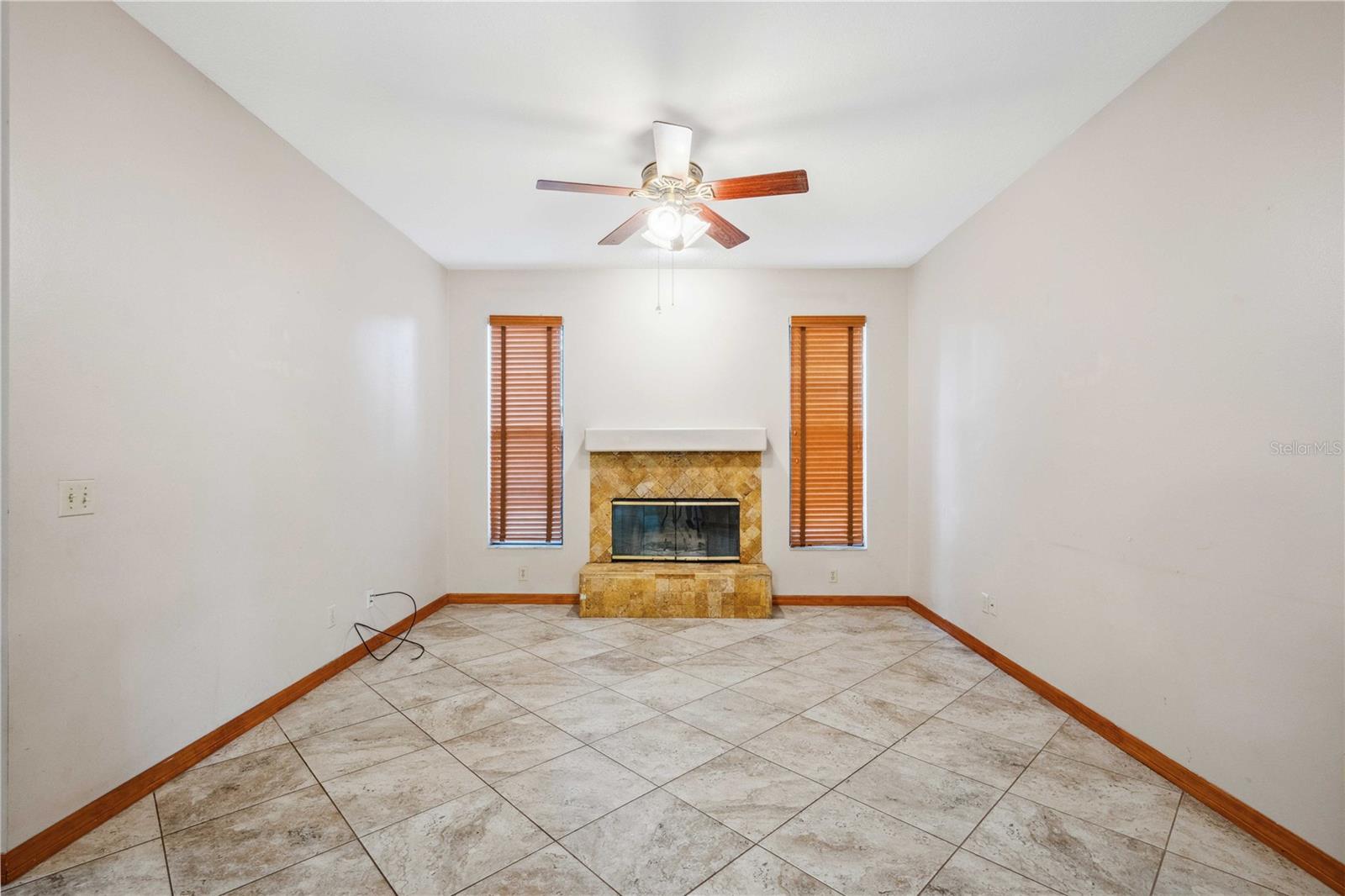 Family room with wood burning fireplace