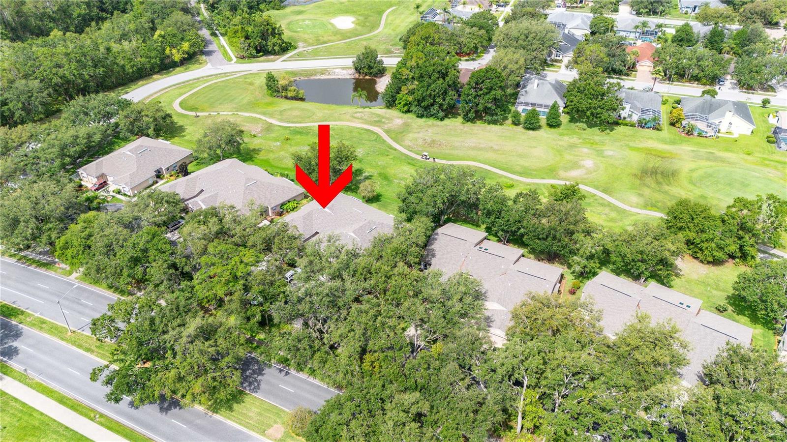 Aerial view of villa and golf course