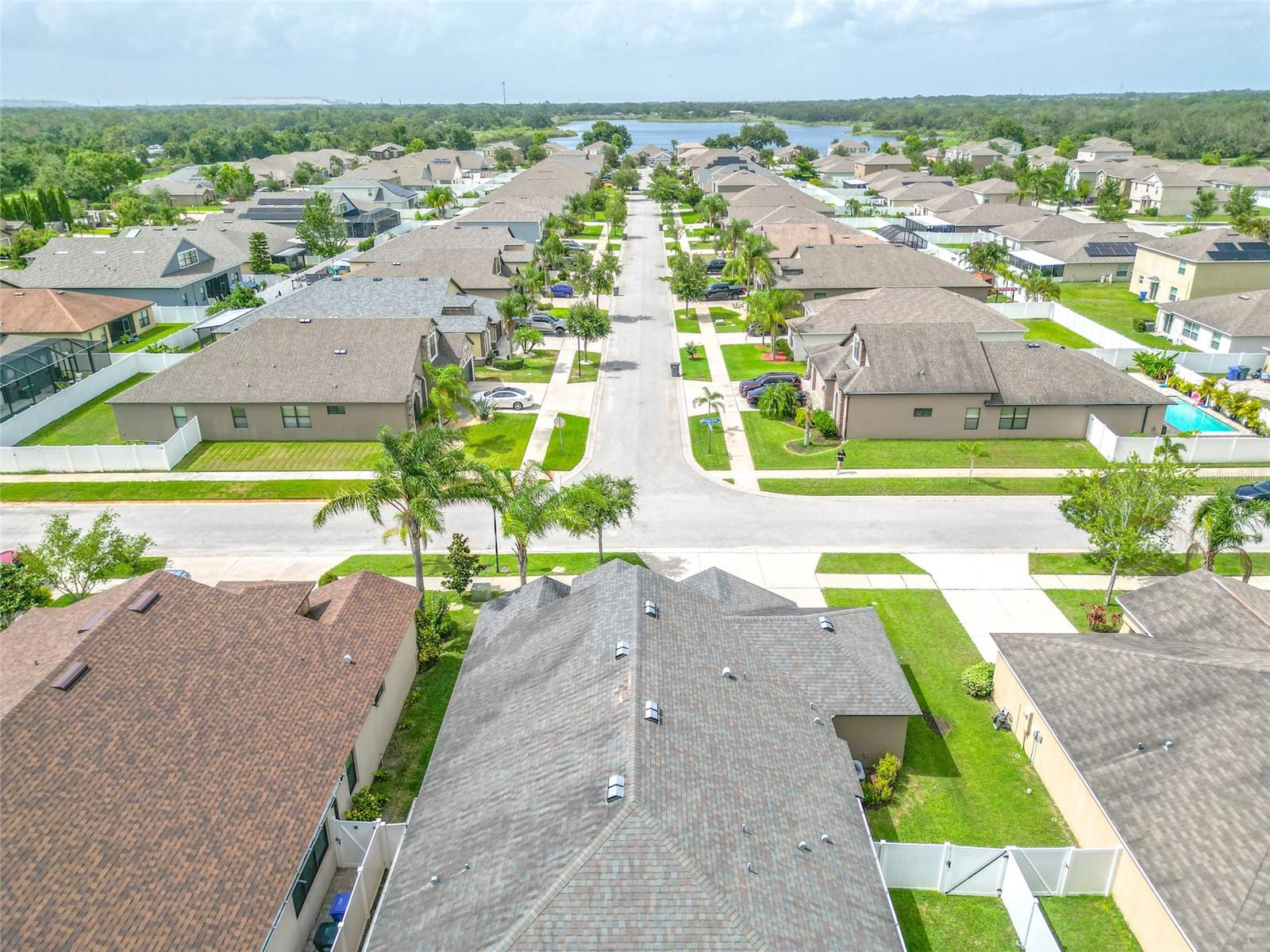 Drone shot of house roof.