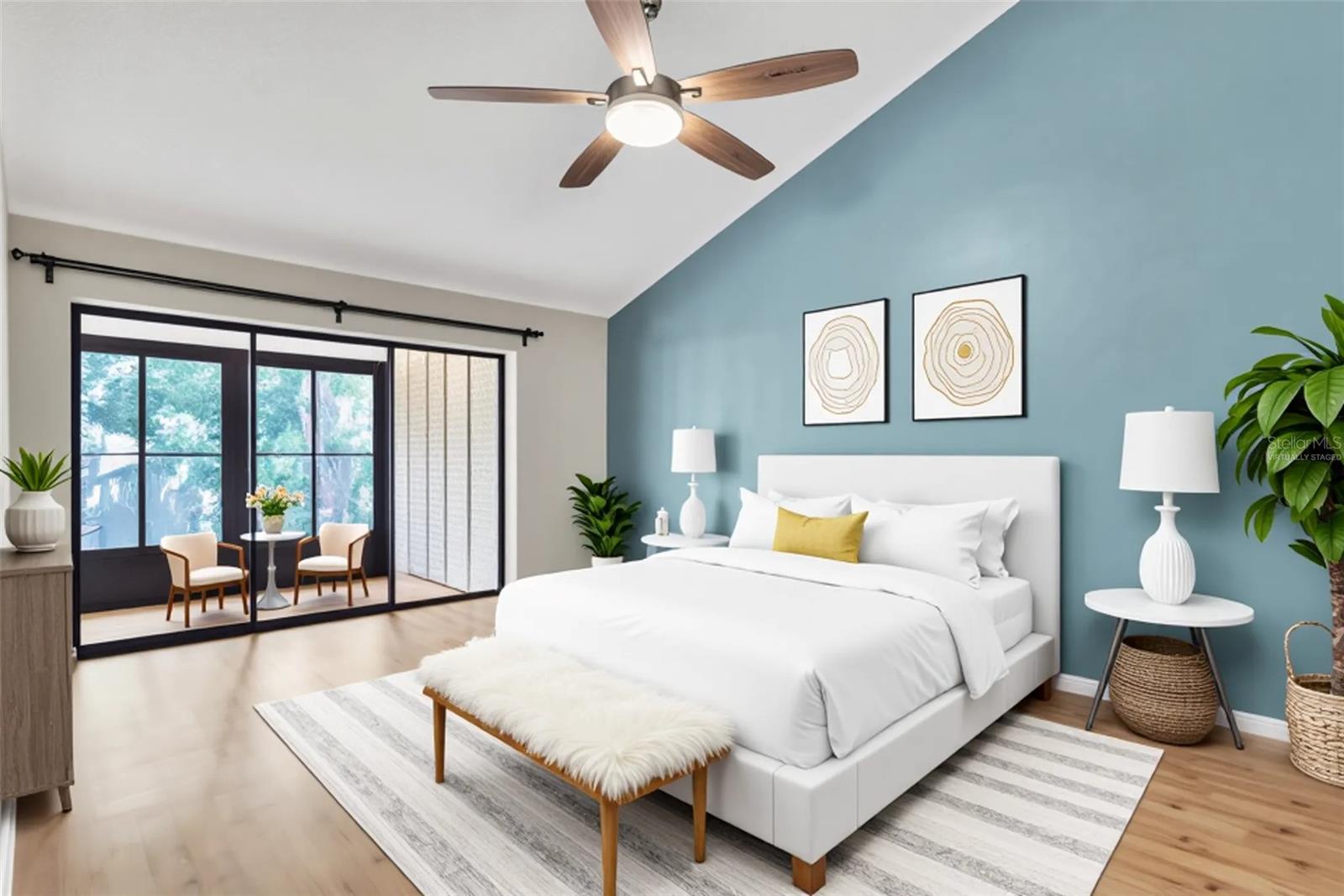 Virtually staged primary bedroom