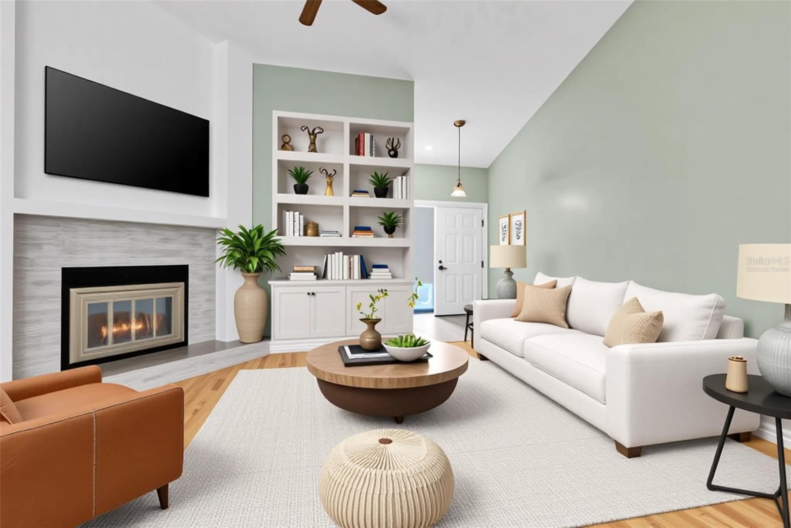 Virtually staged living room different layout/angle