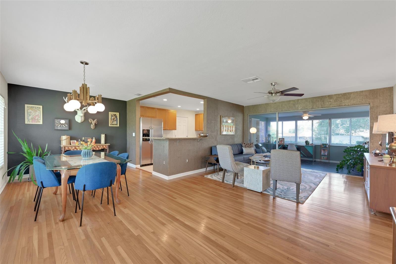 Living room, dining room, kitchen and Florida room