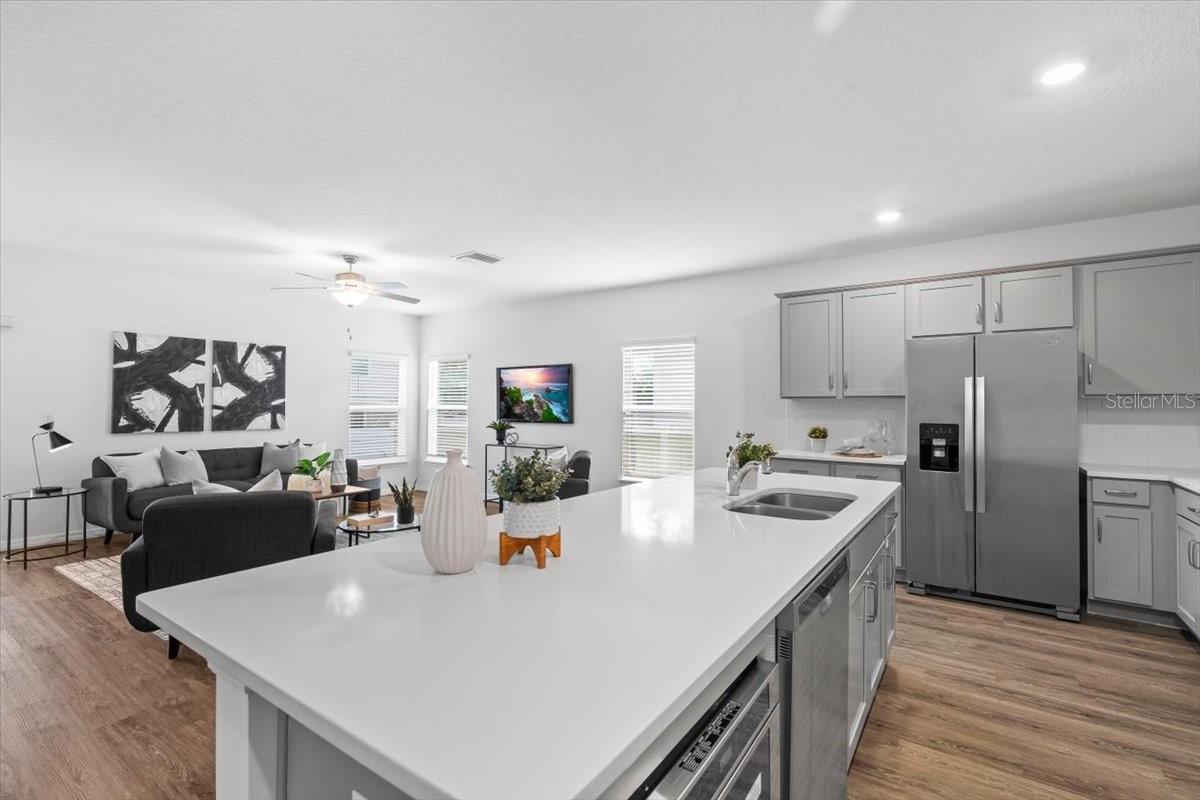 Beautiful kitchen overlooking family room.