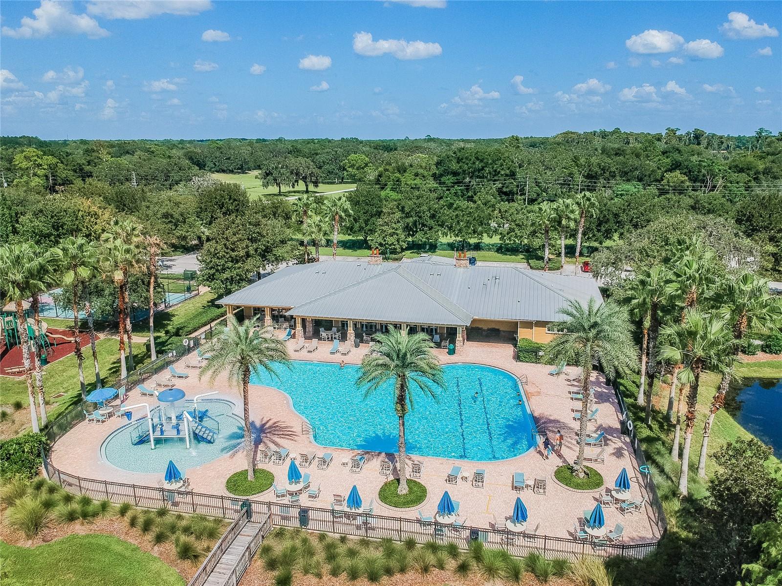 Drone photo of clubhouse pool