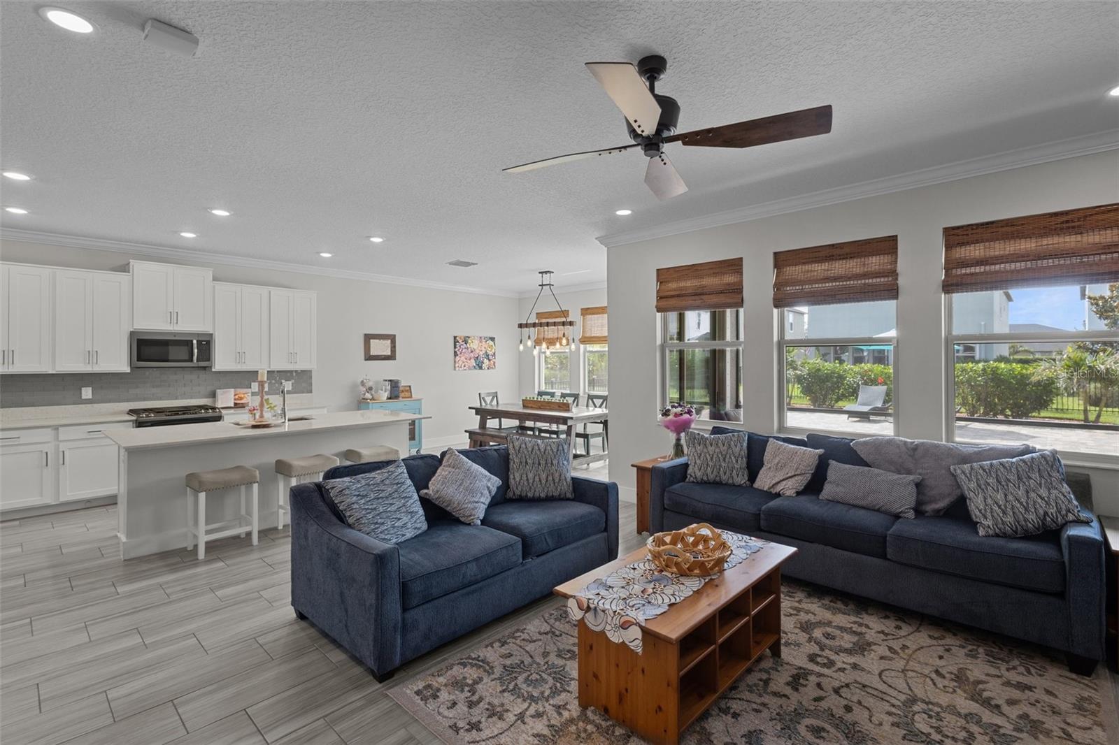 Living Room is open to dining area and kitchen