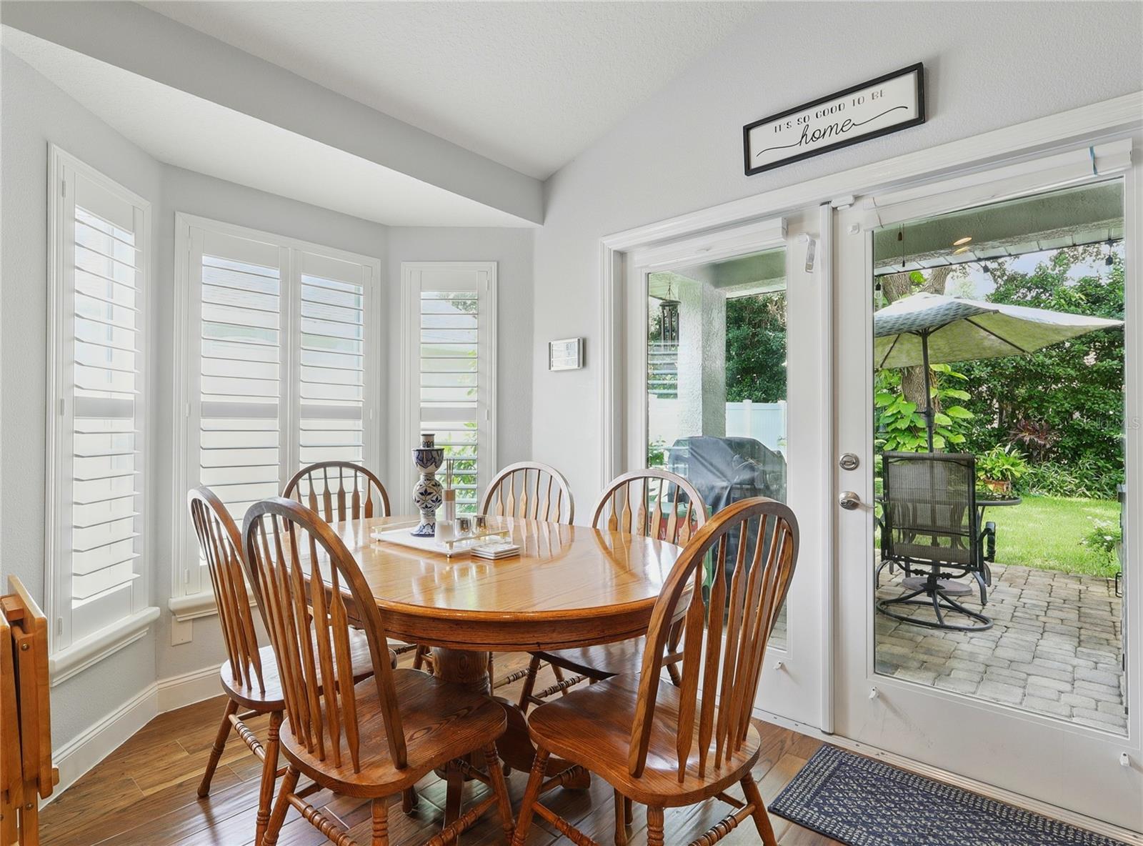 dinette looking outside the french doors.