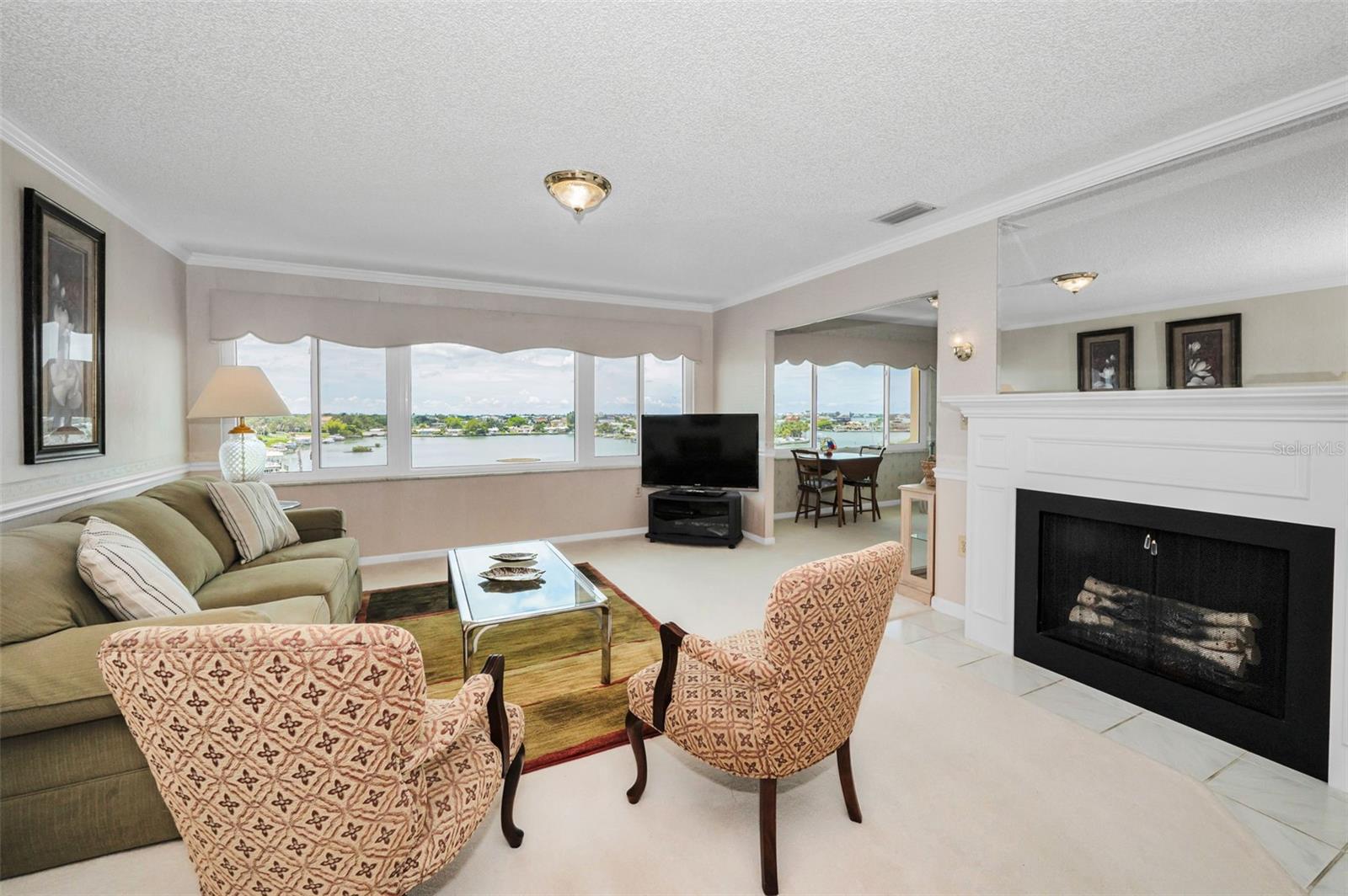 Living room with a fireplace