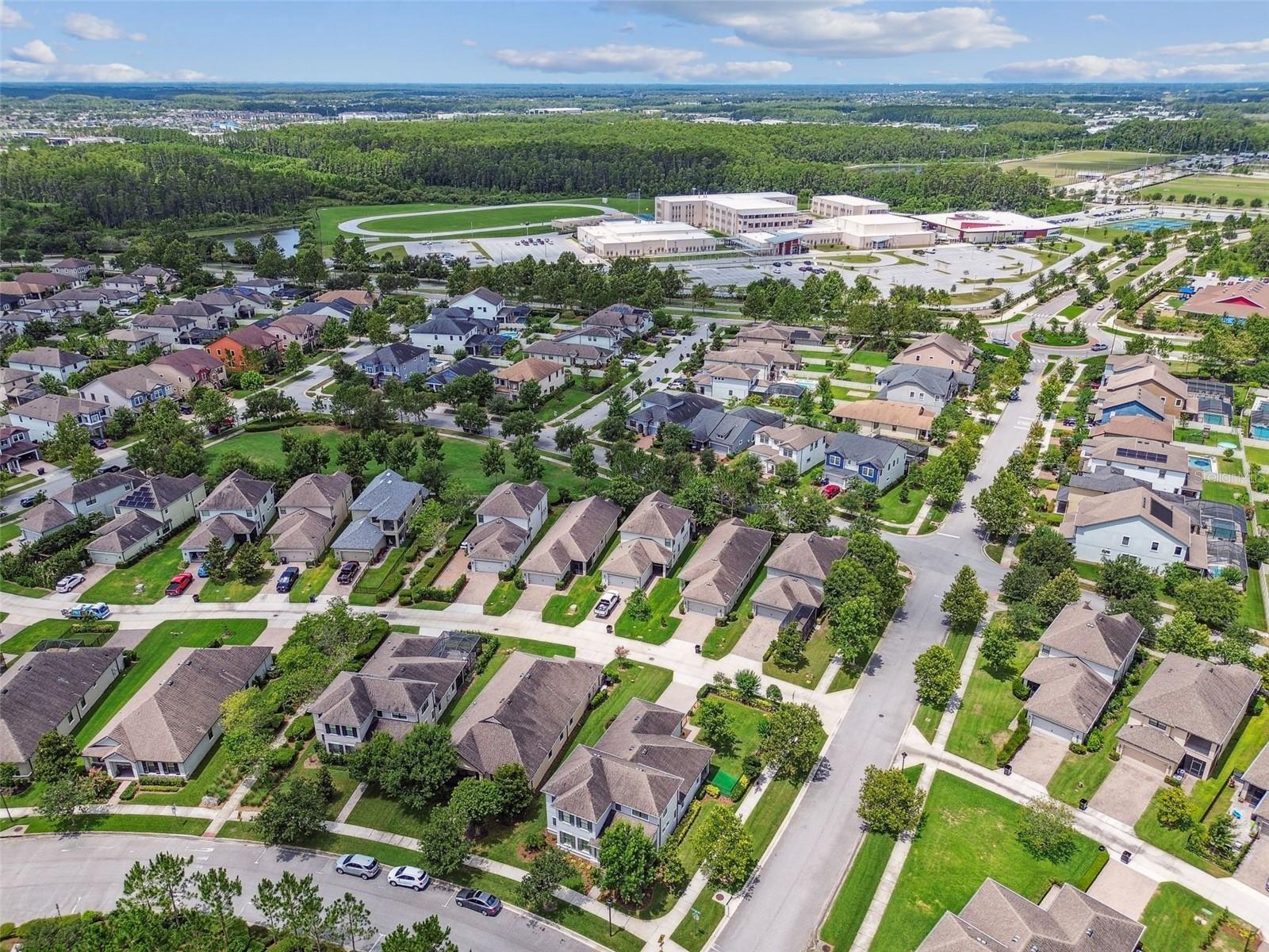 Steps away from Starkey Ranch K-8 School, and the Public Library 2 blocks away. Also right there is a Daycare! Beyond that you can see tennis courts and District Park