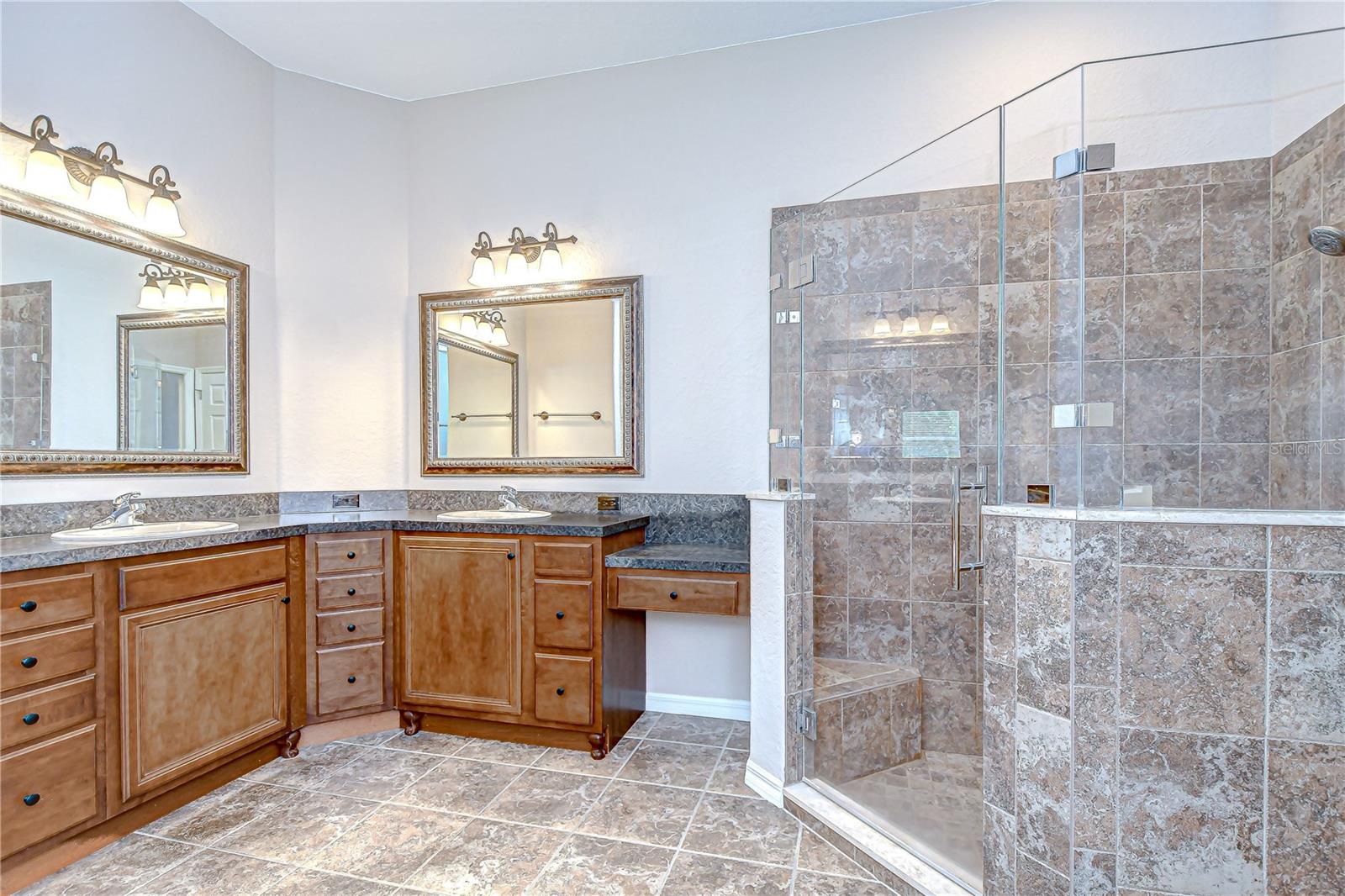 Double sink vanity and separate shower!