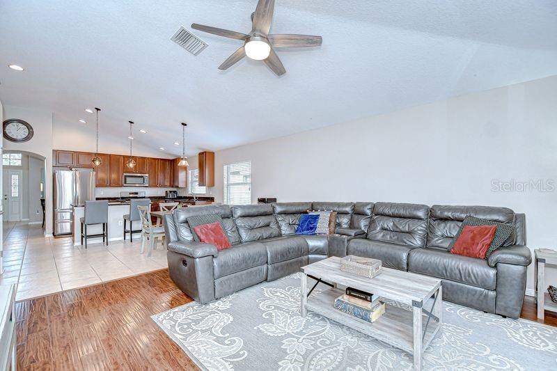 Kitchen flows into the Family Room.