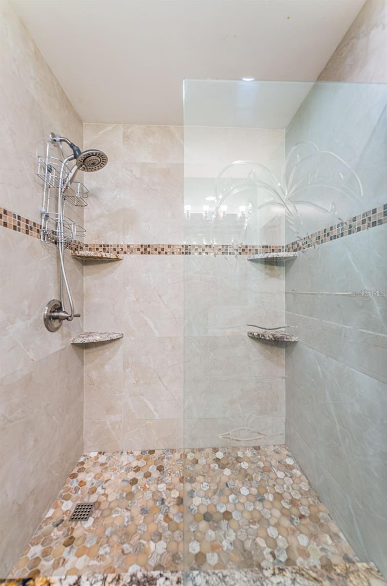 Walk- in shower with custom glass doors