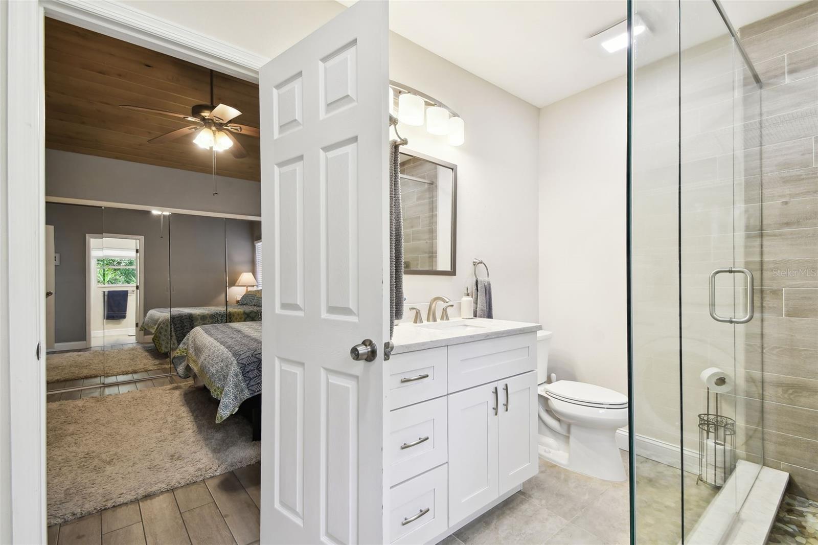Private Master Bathroom, all remodeled with gorgeous step in shower.