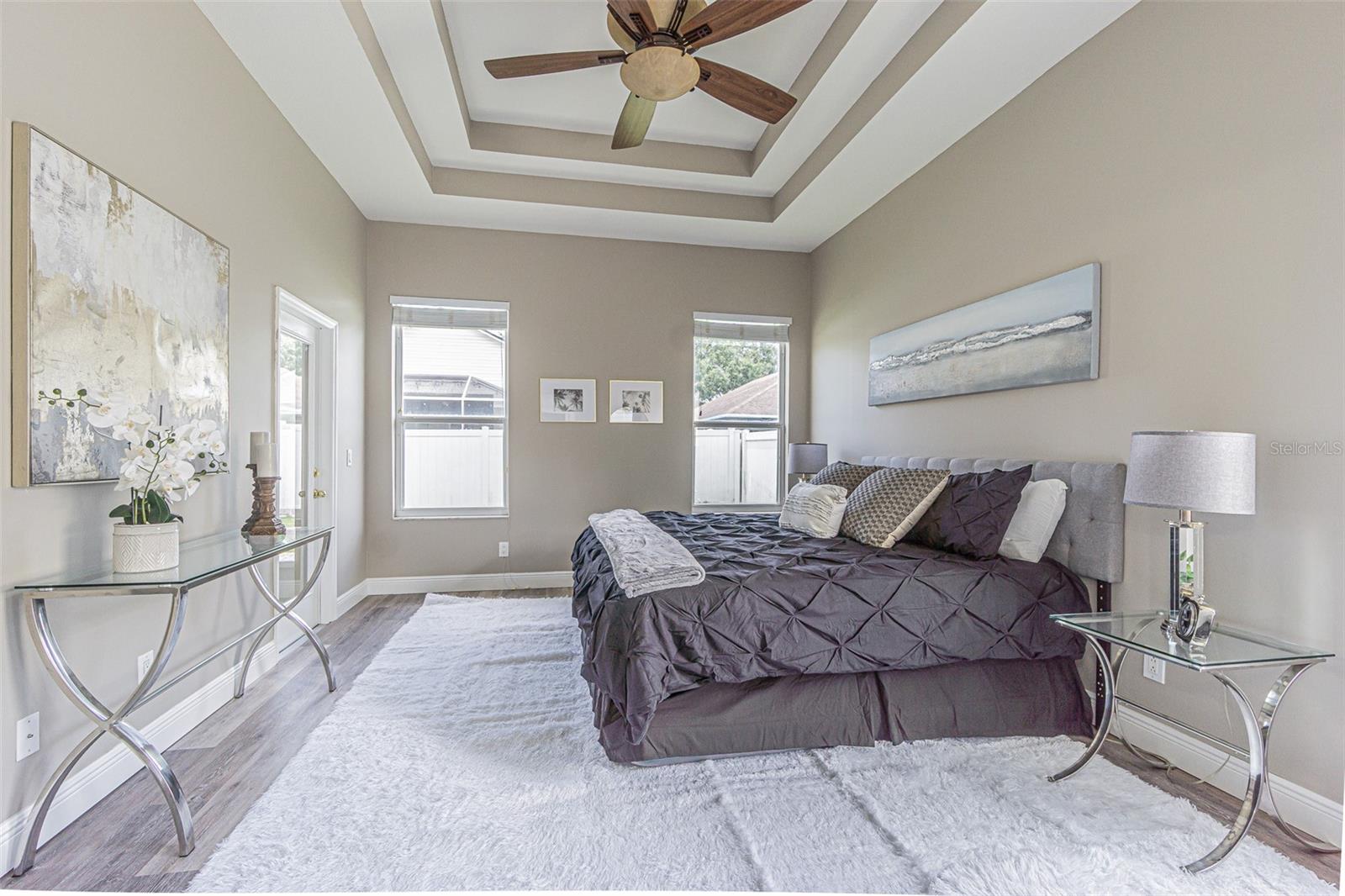 Owners Retreat featuring trayed ceiling