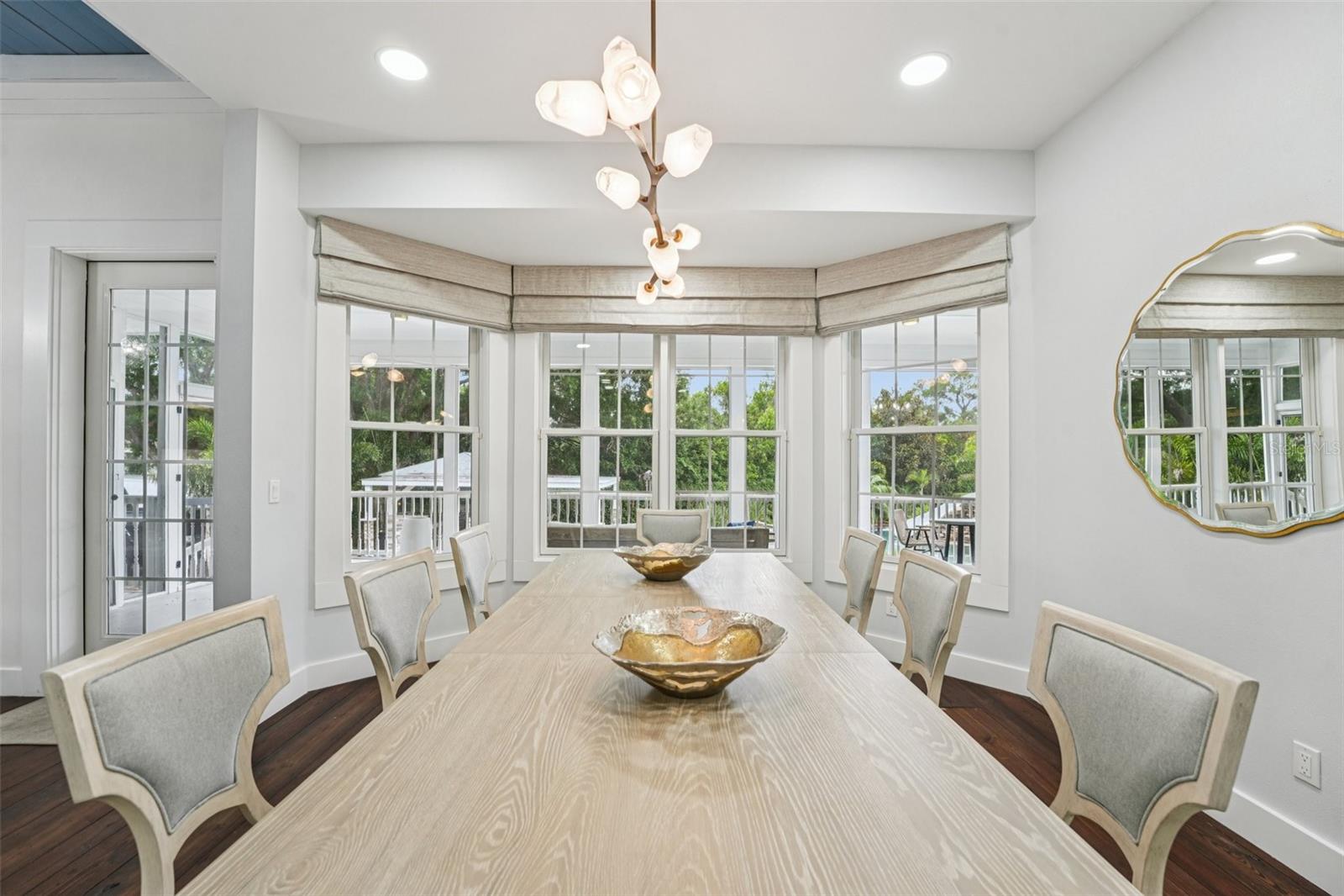 Dinning room overlooking the back covered patio and pool