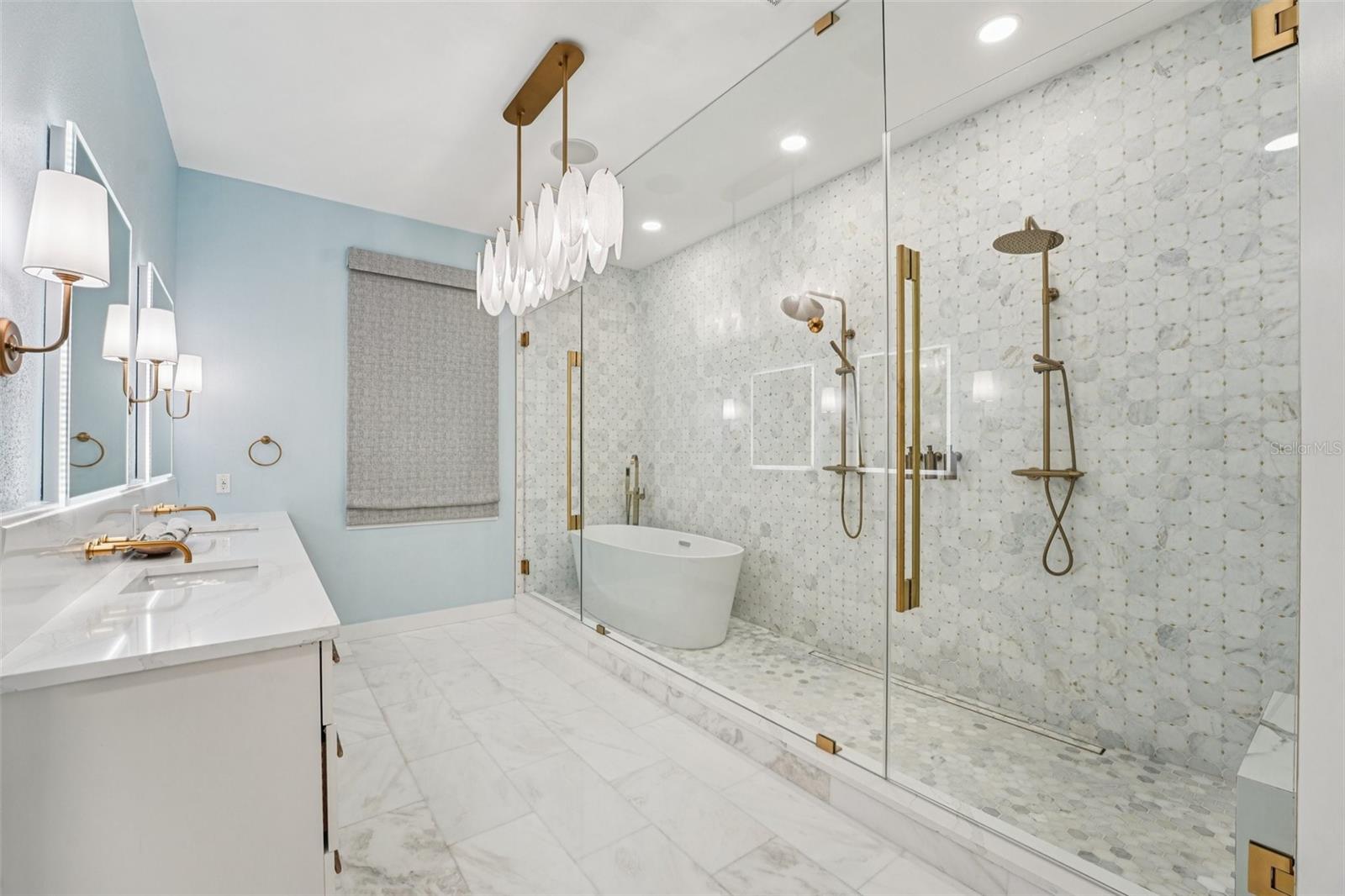 HUGE walk in shower with dual rain heads