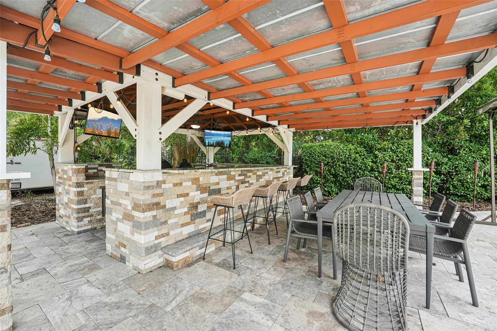 Extended covered seating great for entertaining!