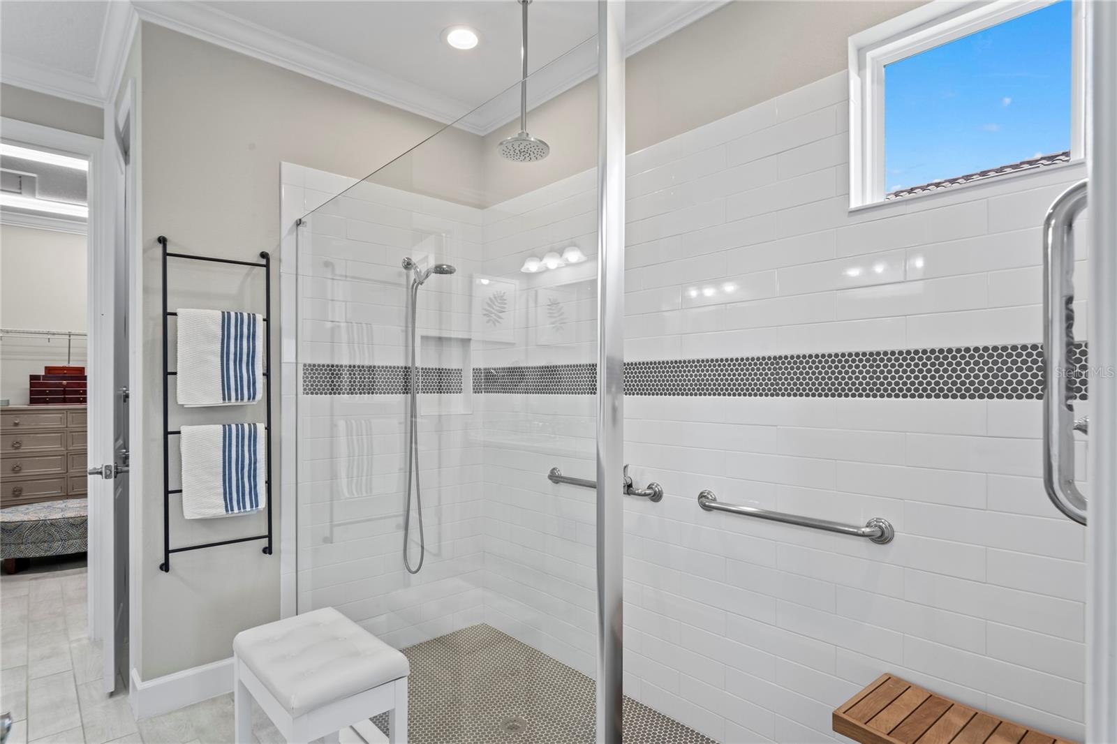 Primary bathroom 10 ft walk-in shower