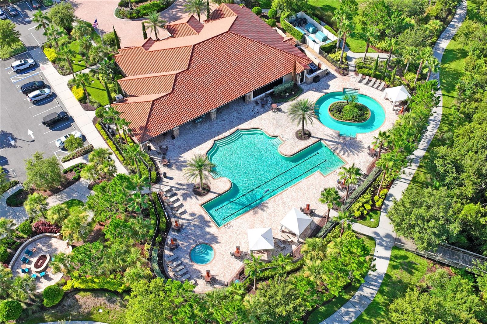 Aerial view of amenity pools