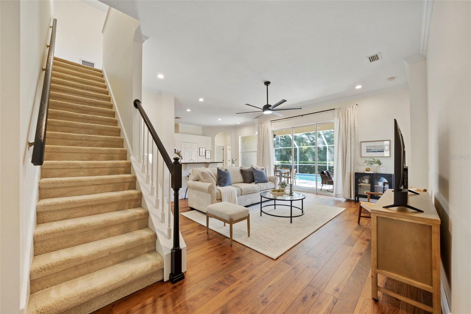 Stair to upstairs bonus room.