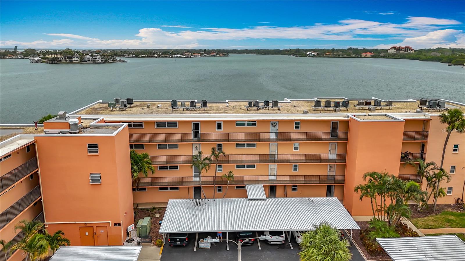 This is a closer look of the Essex building.  Notice the carports right in front of the building.  The carport for this unit is the first one on your left, making it very convenient to park and head to the elevator and up to your unit.