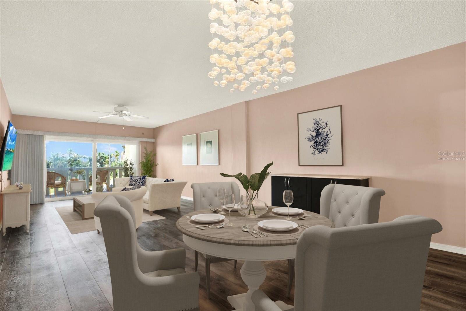 Virtually Staged Dining/Living Room