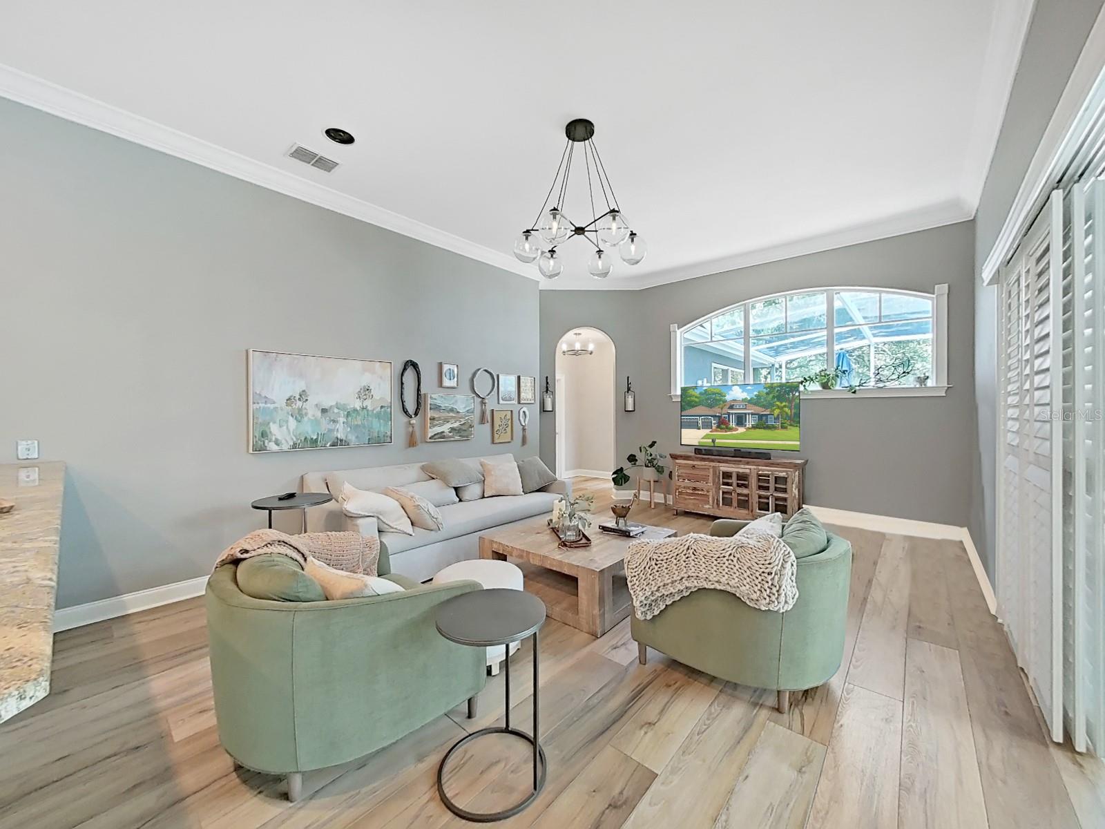 Family Room Connects to Kitchen