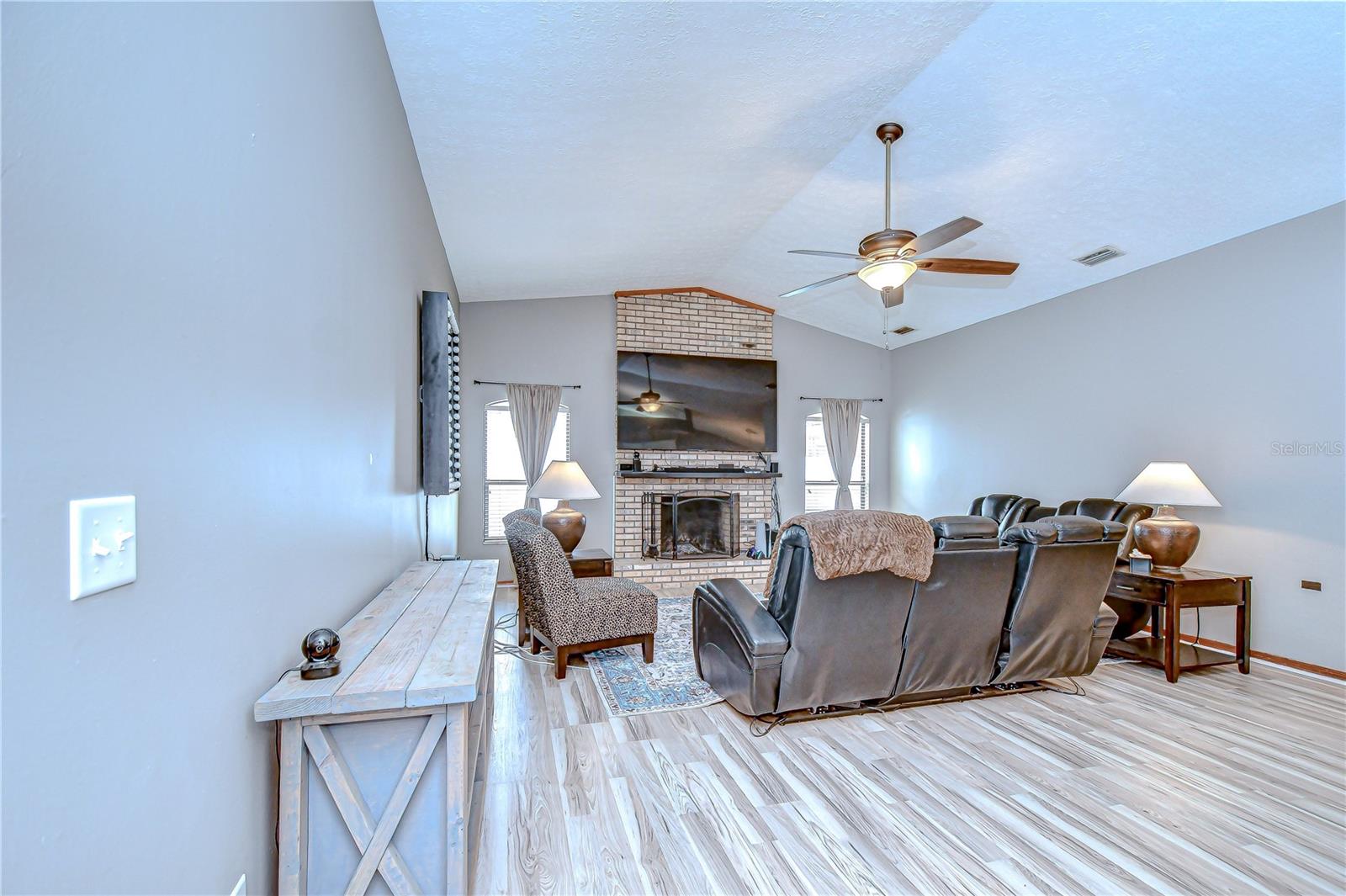 Family room with wood-burning fireplace!