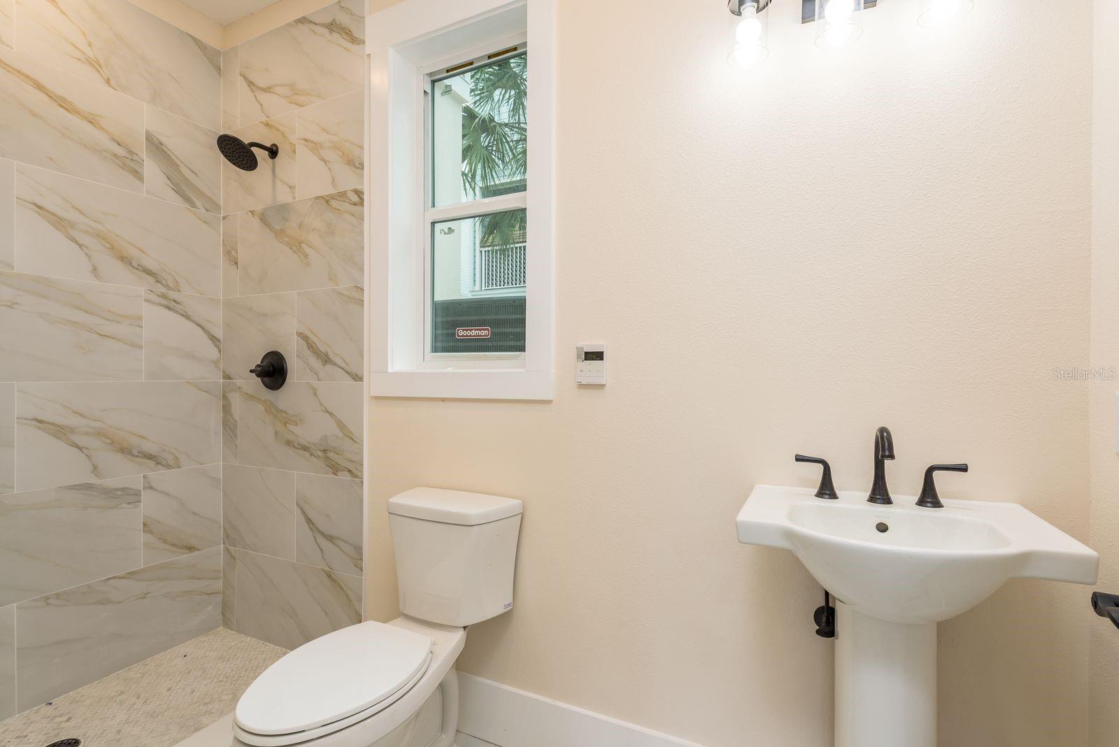Full bathroom inside of garage