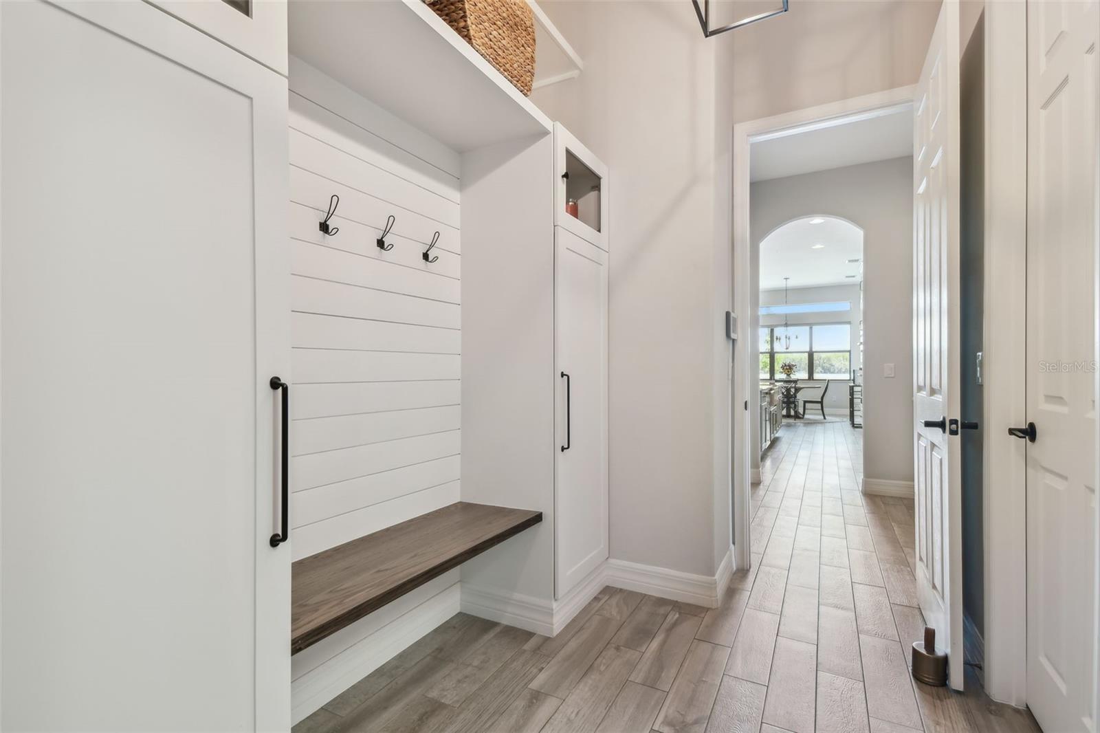 Mud Room with Custom built in cabinets, shelving and bench 2