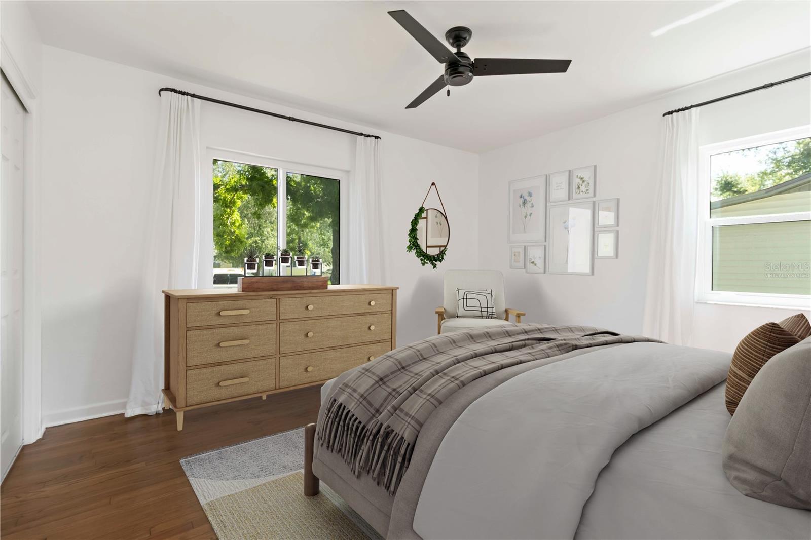 Virtually staged primary bedroom.