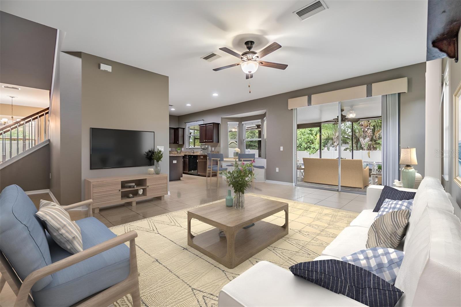 Virtually staged family room