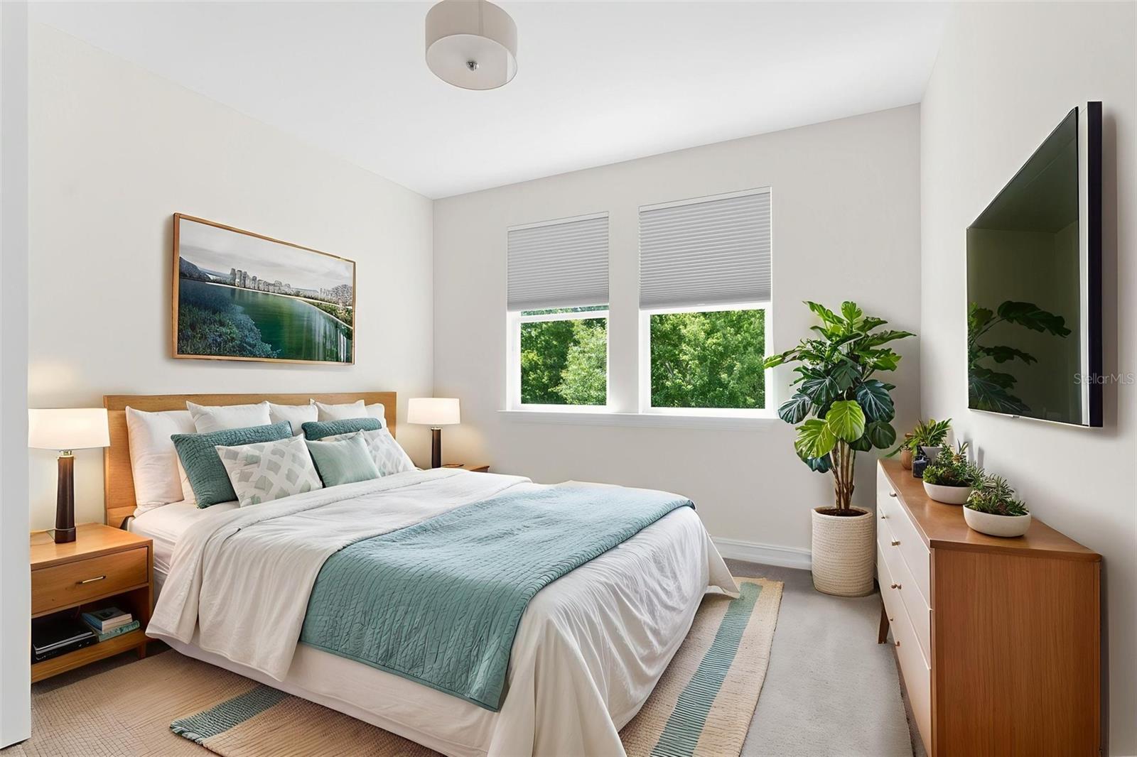 Upstairs bedroom with conservation views