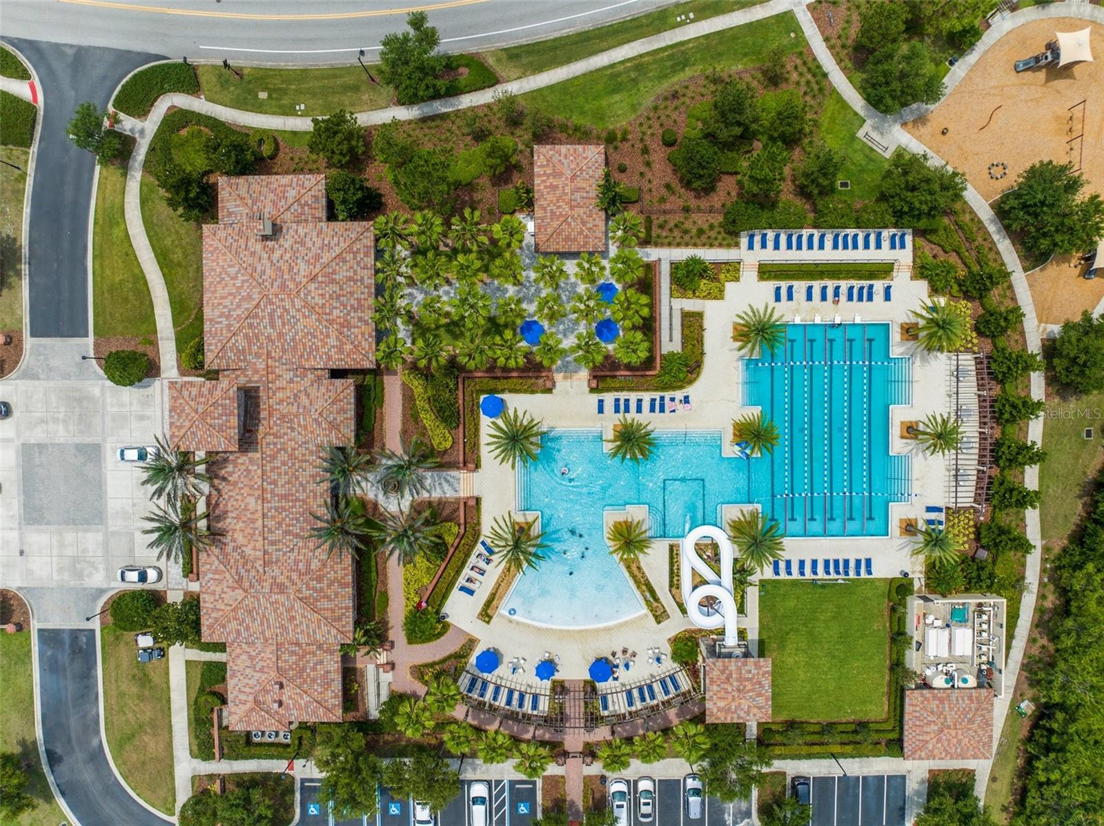 Drone shot of amenities.