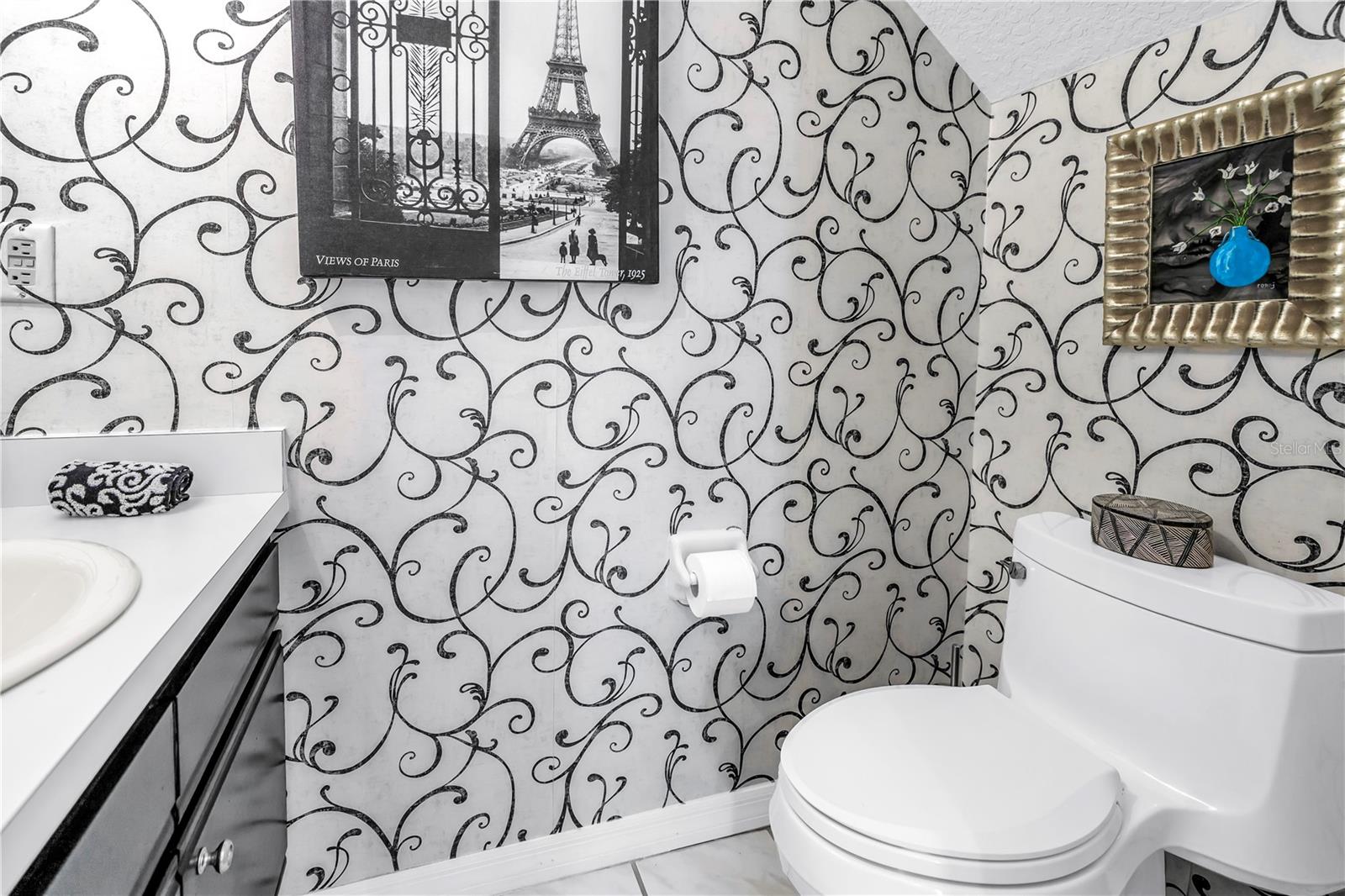 Powder Room with custom wall covering