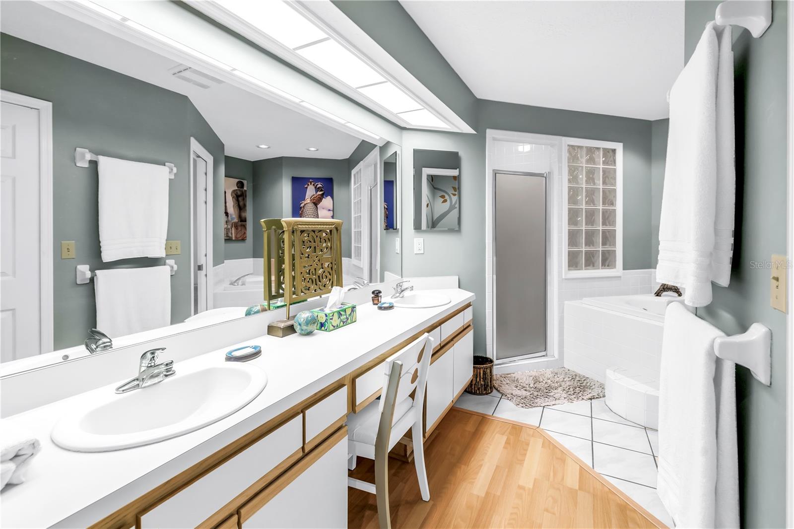 Dual Vanity, lots of storage and counter space