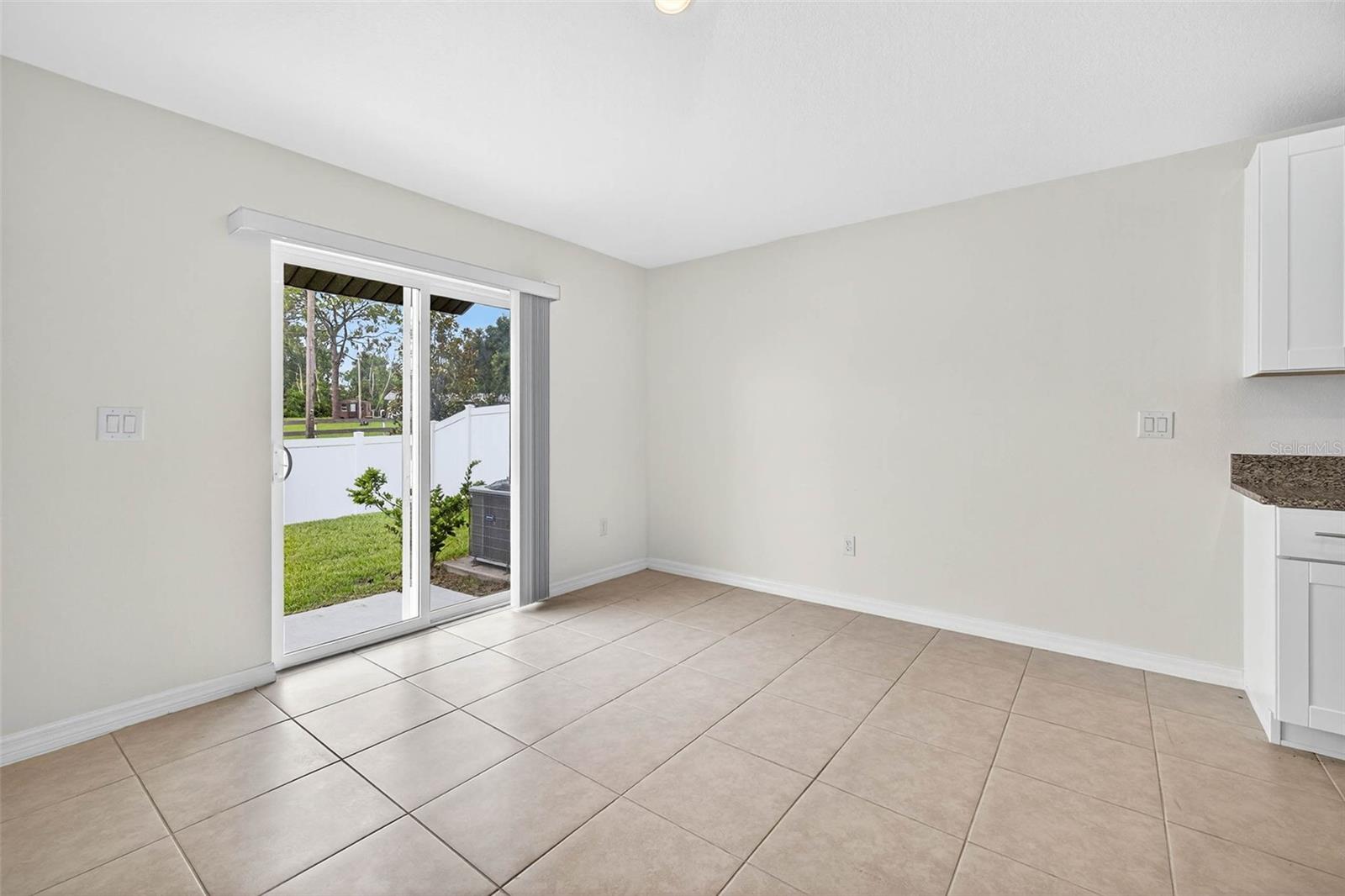 Sliding glass doors by the dining area