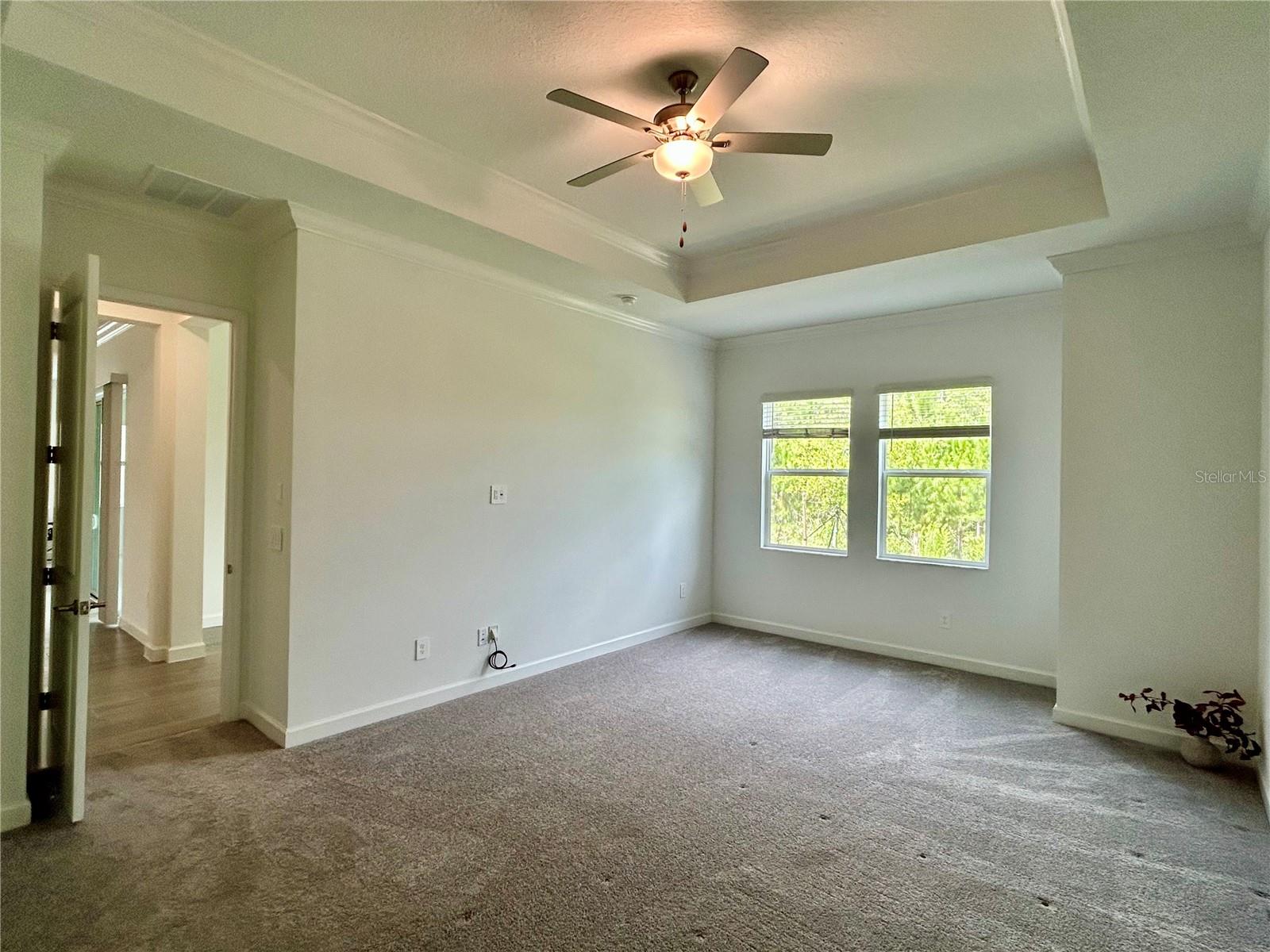 Master Bedroom (off Back of home)w.Custom Tray Ceiling/Crown Molding and Fan